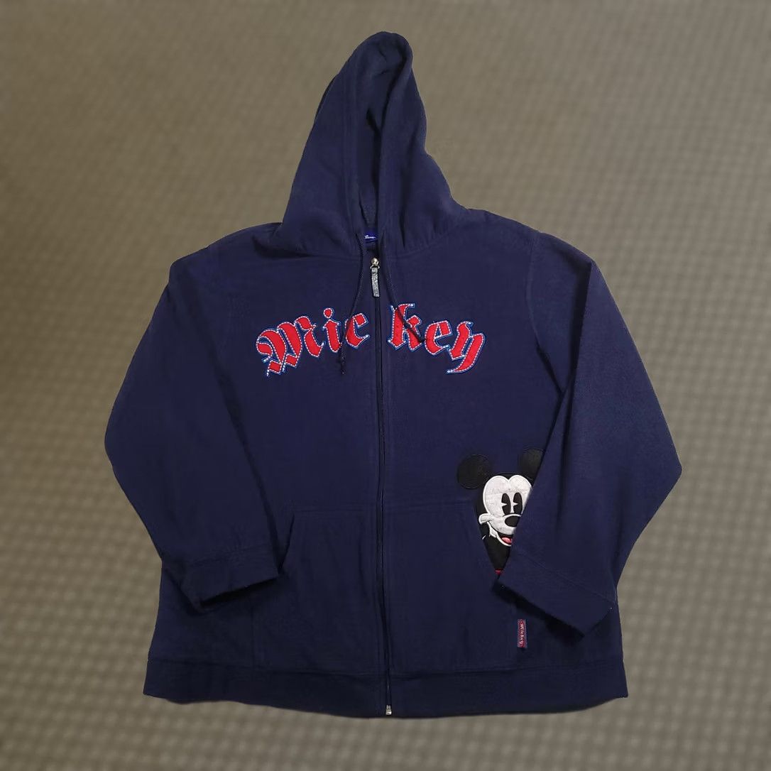 Disney VINTAGE Disney Mickey Mouse Hoodie Womens 2X Navy Full Zip Embroidered Graphic Fleece Pocket Hoodie Mens Womens Size XXL / US 16-18 / IT 52-54 - 1 Thumbnail