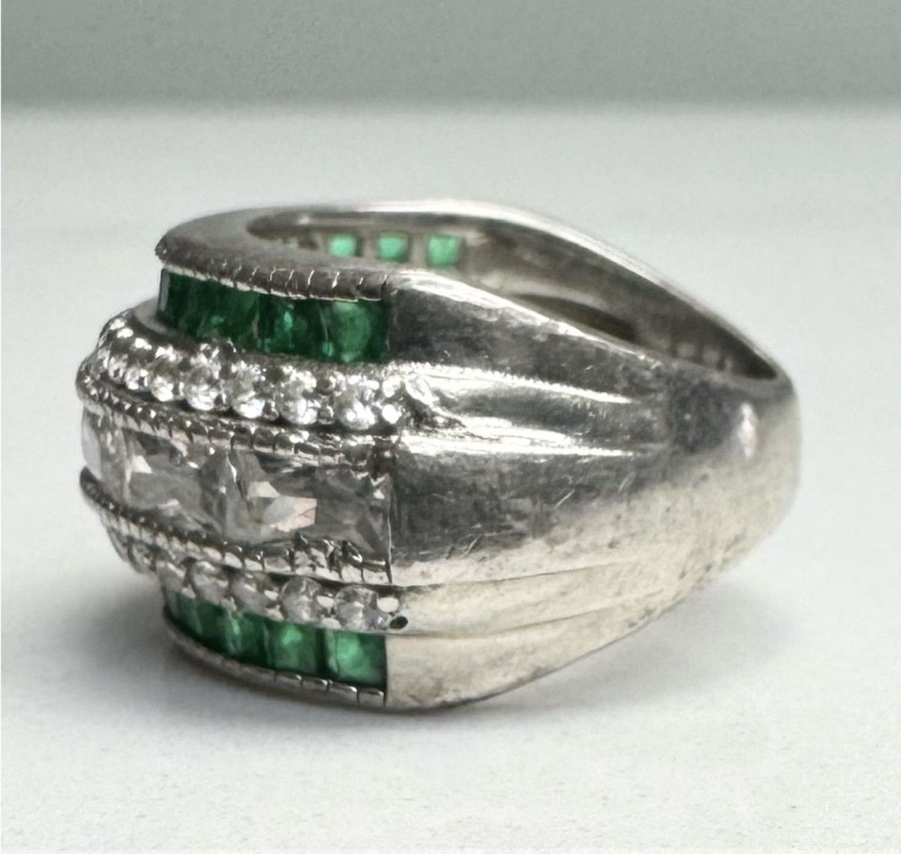 Other 925 Sterling Silver Emerald Green Clear CZ Band Ring Size 6 Size ONE SIZE - 4 Thumbnail