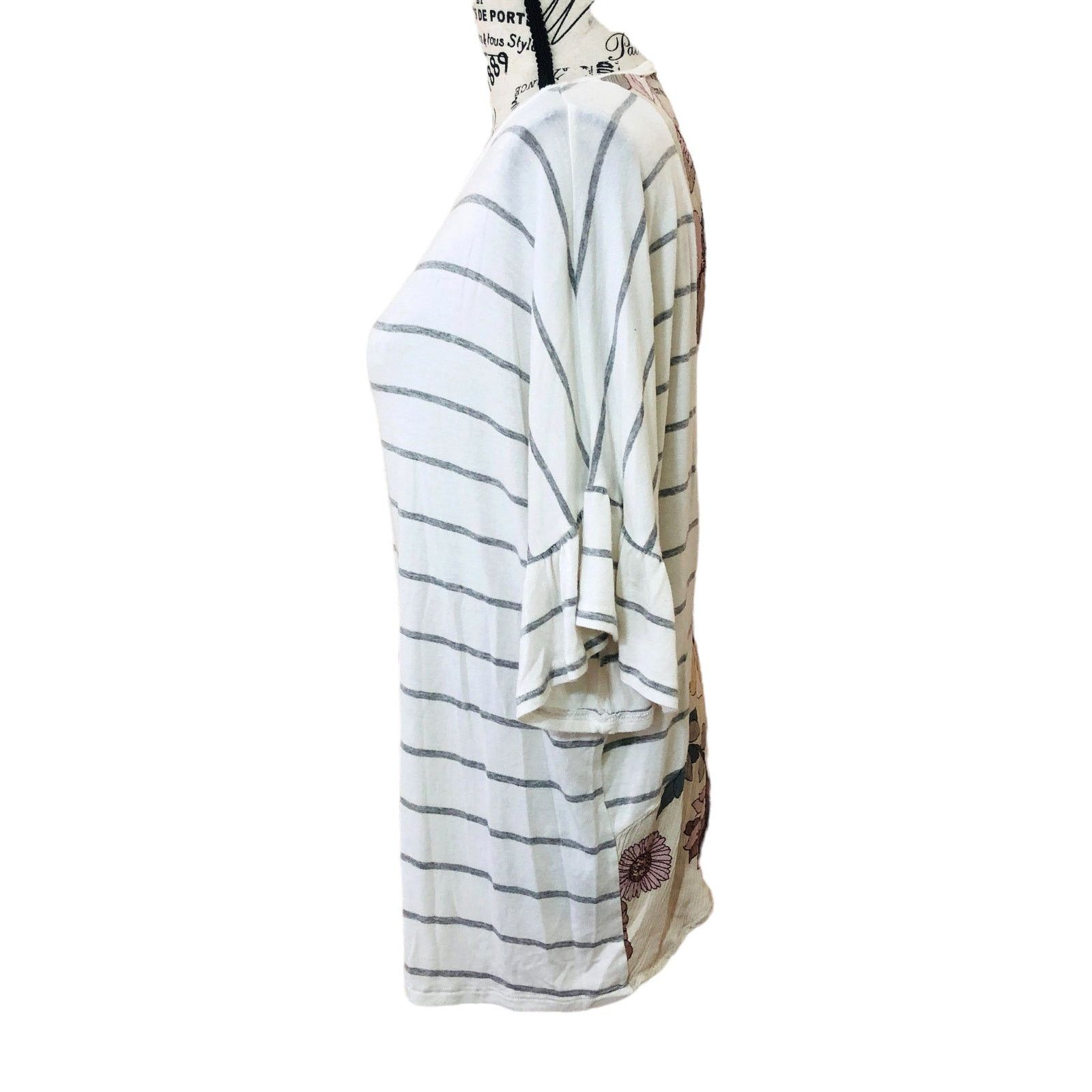 Other Stripe Floral Open Cross Back Mixed Material Bell Sleeve Top Size M / US 6-8 / IT 42-44 - 3 Thumbnail