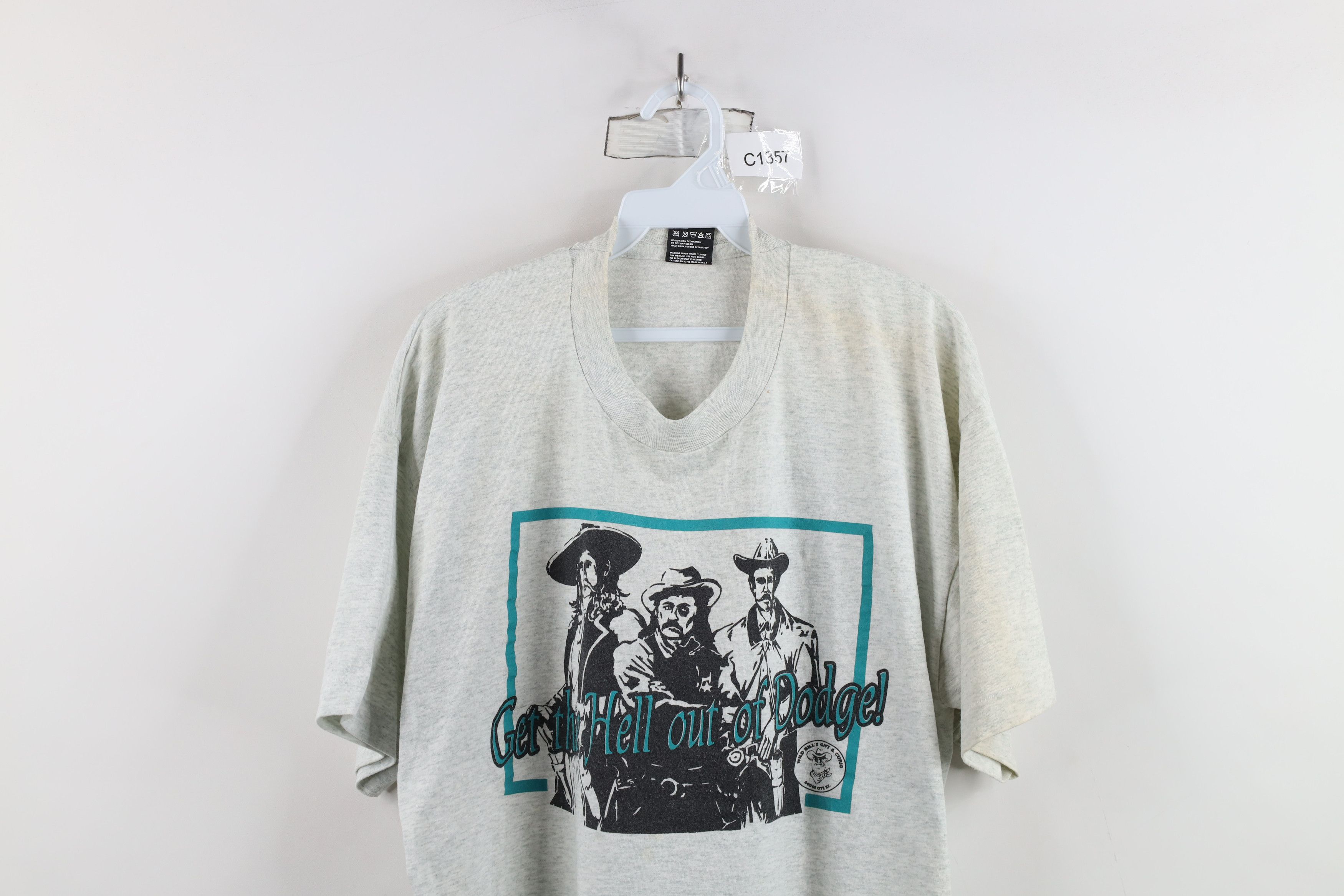 Vintage Vintage 90s Streetwear The Hell Out of Dodge Cowboy T-Shirt Size US XL / EU 56 / 4 - 2 Thumbnail