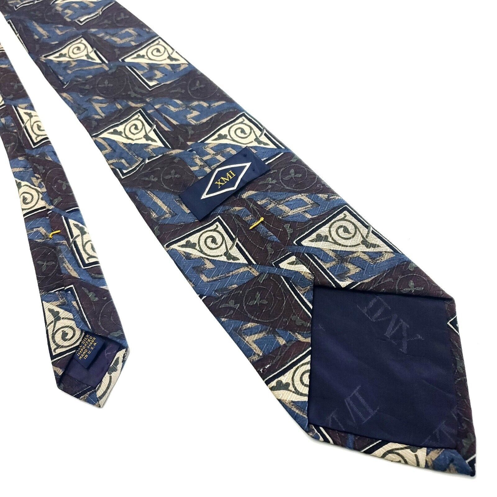 XMI Platinum XMI Silk Tie Abstract Print Brown Blue Size ONE SIZE - 3 Thumbnail