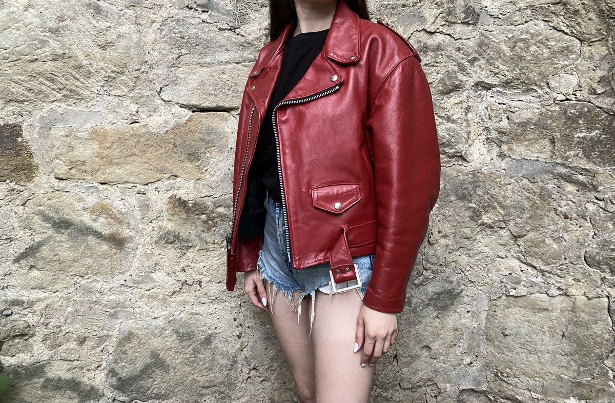 Schott Oversized Red Schott Perfecto Vintage Biker Jacket Size 14 Size L / US 10 / IT 46 - 3 Thumbnail