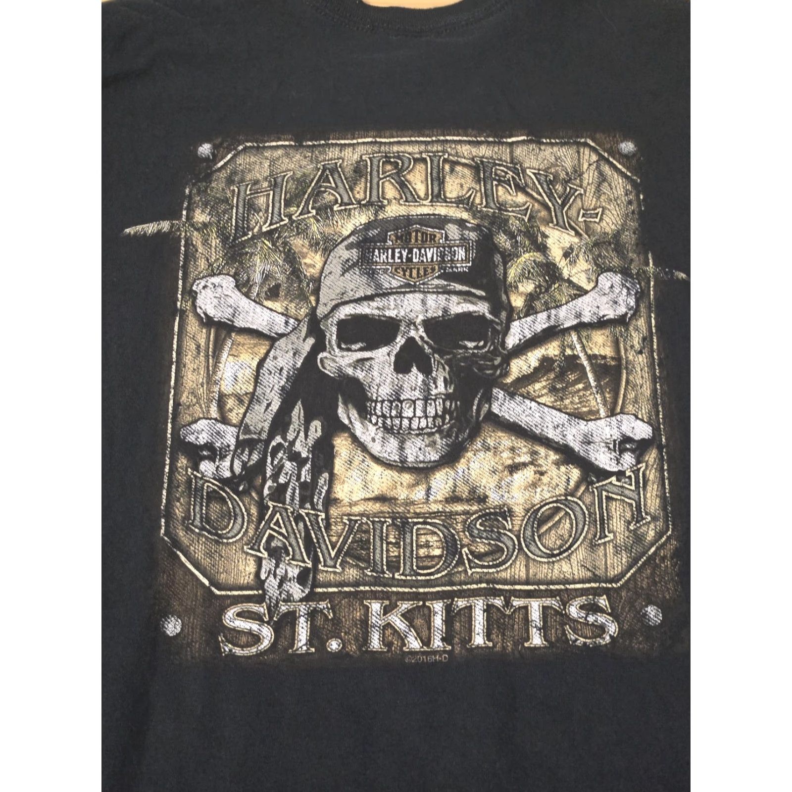 Harley Davidson VINTAGE Harley-Davidson Shirt Mens 2XL Black St Kitts Pirate Skull Crossbones Biker Tee Size US XXL / EU 58 / 5 - 5 Thumbnail