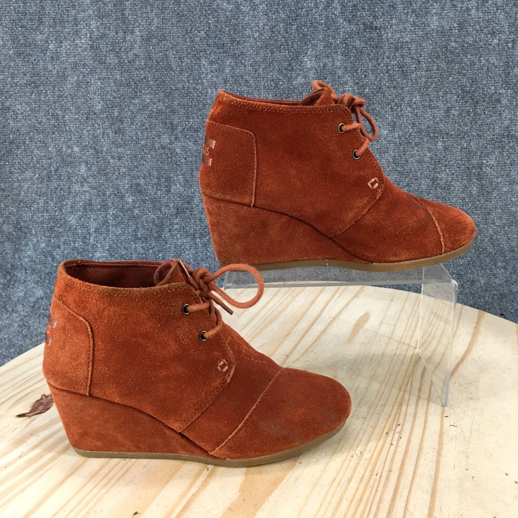 Toms TOMS Boots Desert Wedge Ankle Booties Womens 6 Rust Brown Suede Leather Casual Boots Size US 6 / IT 36 - 2 Thumbnail