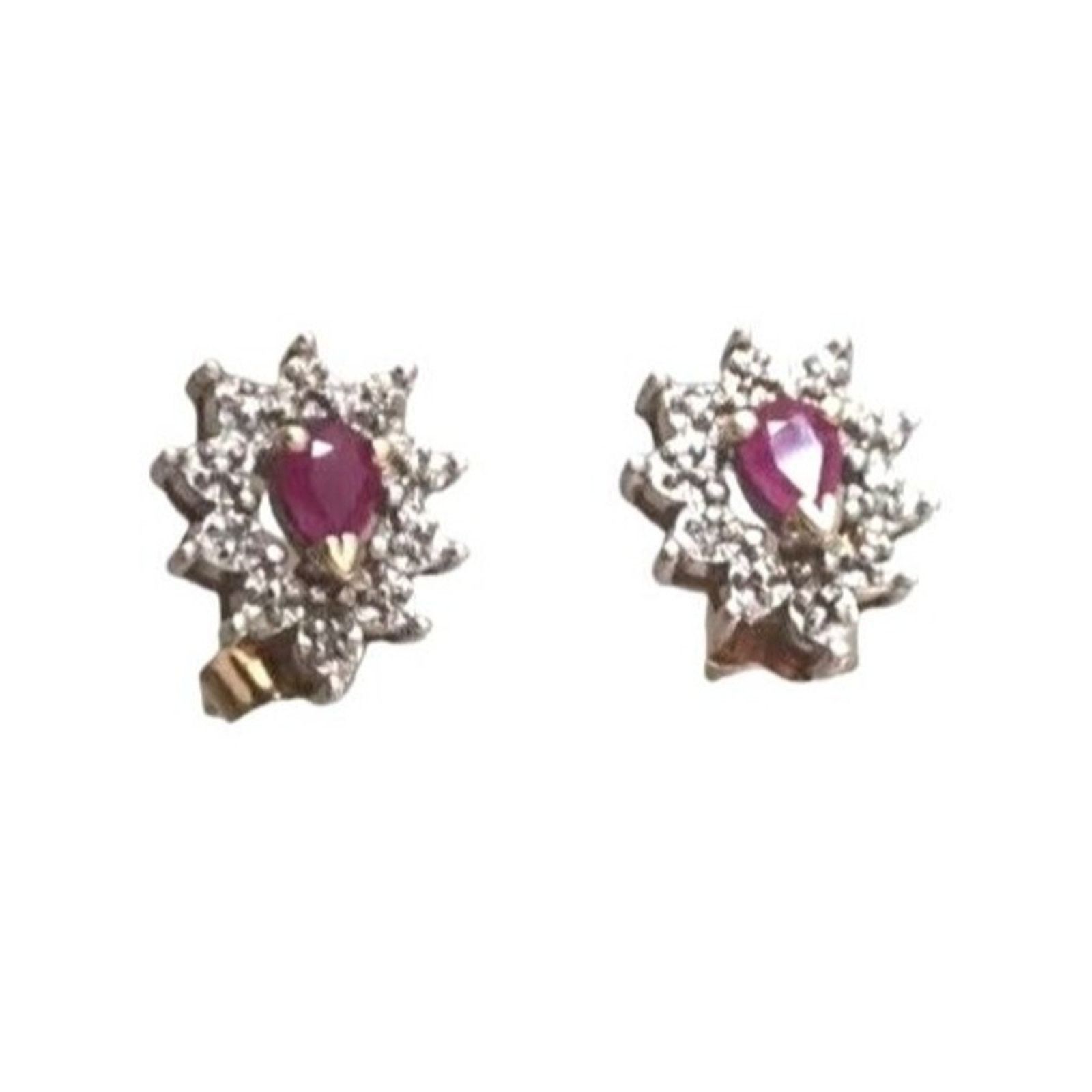 The Unbranded Brand 10K White Yellow Gold Genuine Ruby & Diamond Stud Earrings Size ONE SIZE - 7 Thumbnail