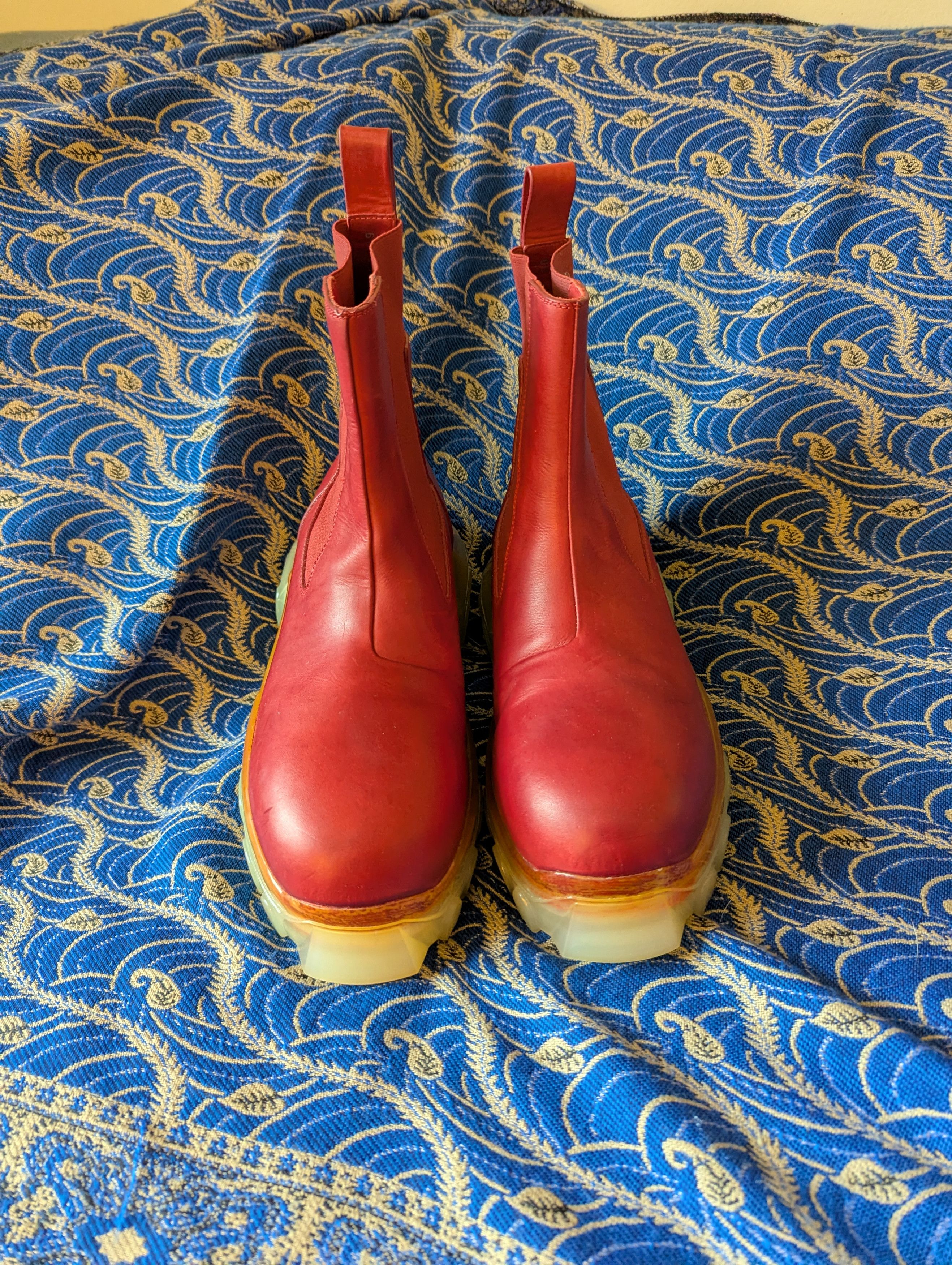 Rick Owens NWOB Red Bozo Tractor Boots w Transparent Sole color "Blood" Size US 6 / EU 39 - 8 Thumbnail
