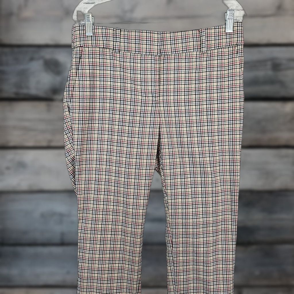 Loft LOFT Ann Taylor Womens Slim Ankle Pants Sz 4 Red Plaid Mid Rise 27.5 Inseam Size 27" / US 4 / IT 40 - 1 Thumbnail