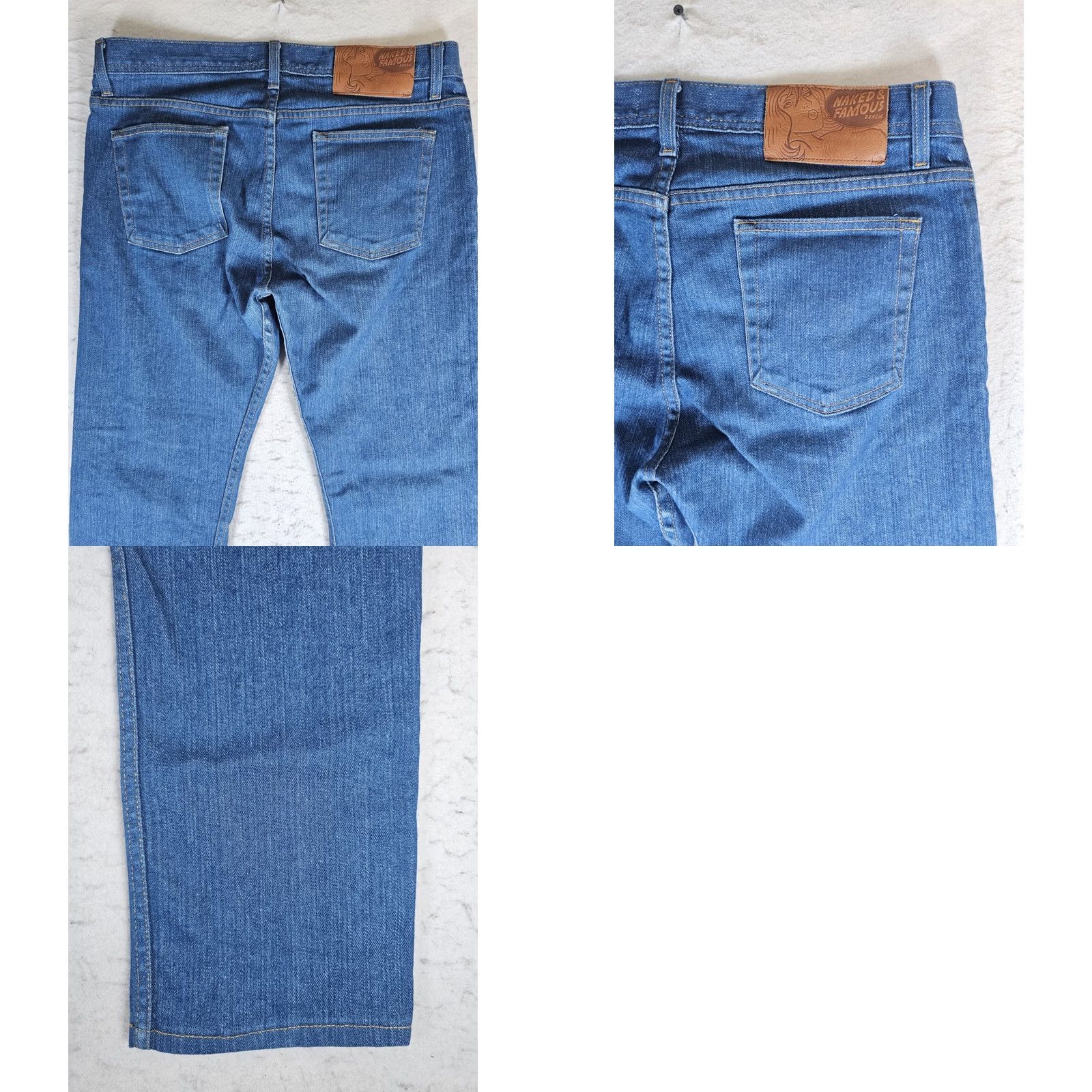 Denime Naked & Famous Weird Guy Selvedge Raw Denim Jeans Mens 34 Island Blue Stretch 34x30 Size US 34 / EU 50 - 10 Thumbnail