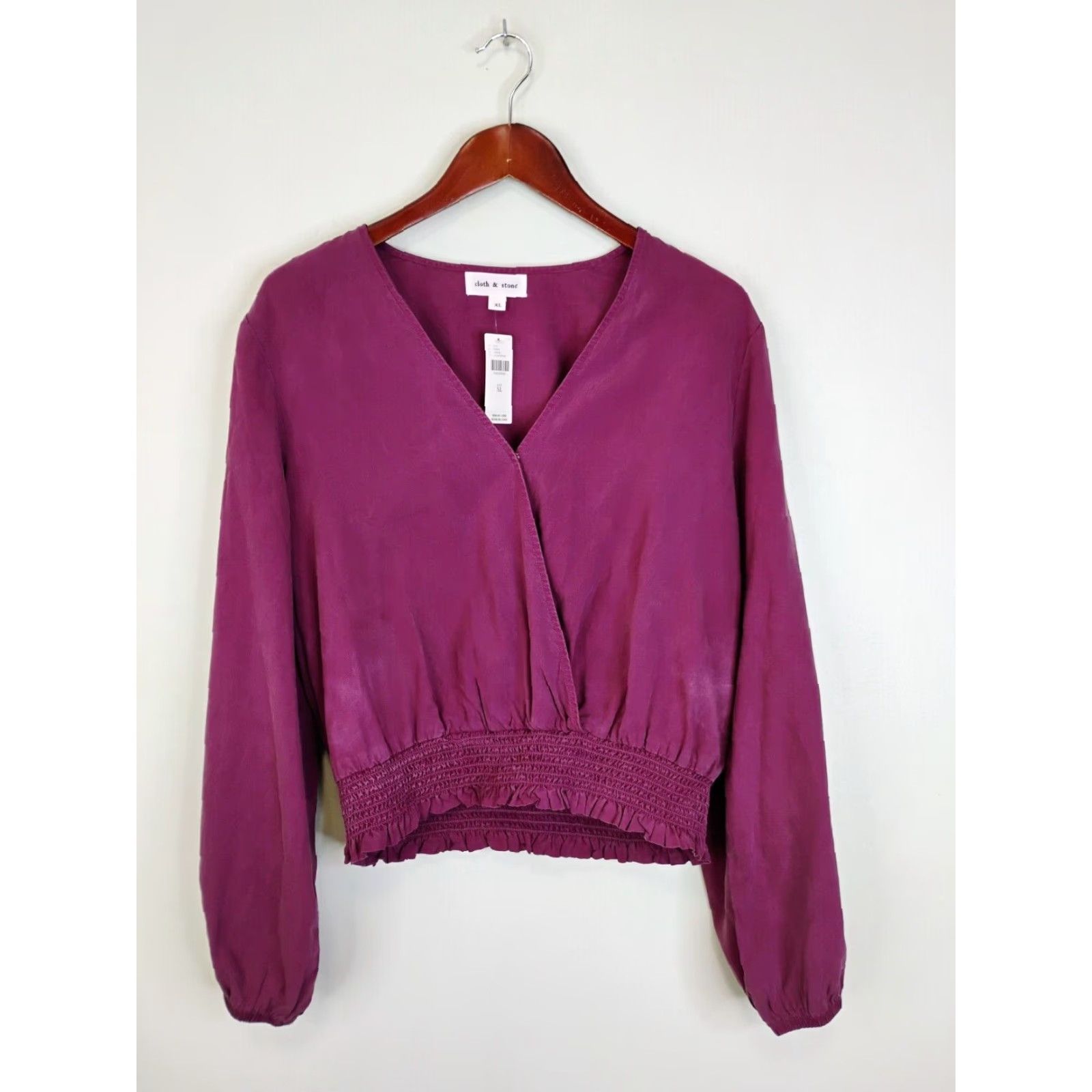 Anthropologie Cloth & Stone Blouse V-Neck Long Sleeve XL Purple Woman Shirt Regular Tencel Casual Fall Spring Summer Womens Size XL / US 12-14 / IT 48-50 - 2 Thumbnail