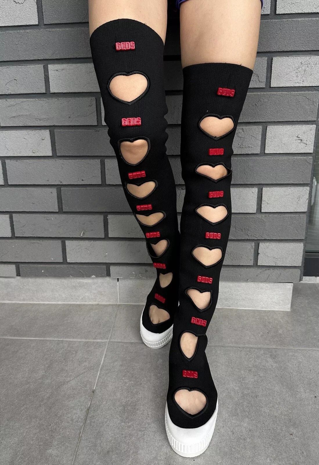 GCDS GCDS Hight Knee Socks Sneakers Leather Shoes Heart Size US 7 / IT 37 - 1 Thumbnail