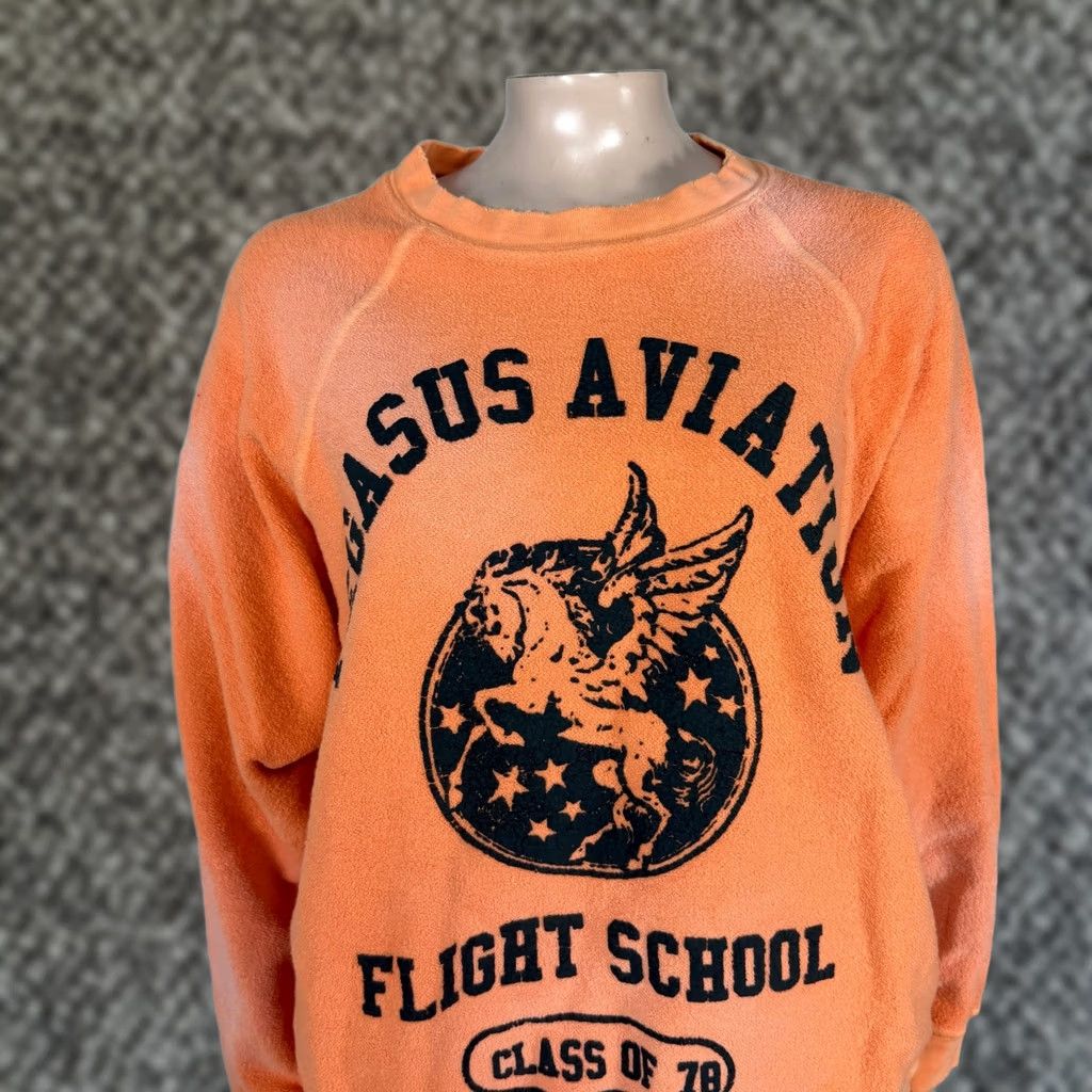 Vintage Daydreamer Pegasus Aviation Women's Shirt M Orange Crew Neck Long Sleeve Cotton Knit Blouse Vintage? No FF15 Size M / US 6-8 / IT 42-44 - 1 Thumbnail