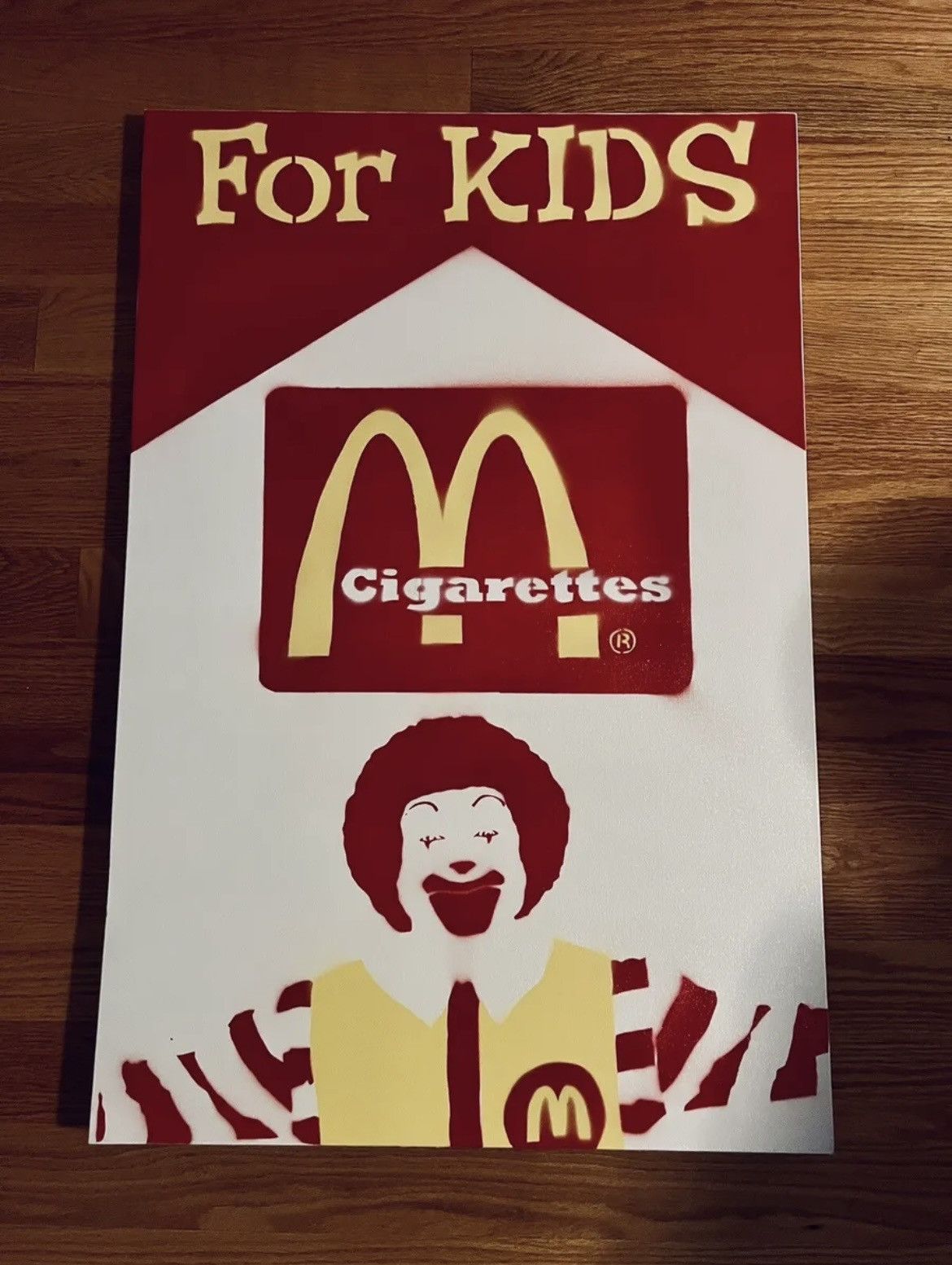 image of “Ronald Mcdonalds Cigarettes For Kids” Original Graffiti Art in Red