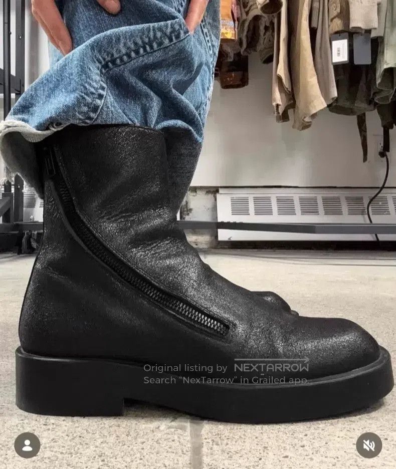Ann Demeulemeester Ann Demeulemeester 22AW diagonal zipper mottled boots leat Size US 11.5 / IT 41.5 - 9 Thumbnail