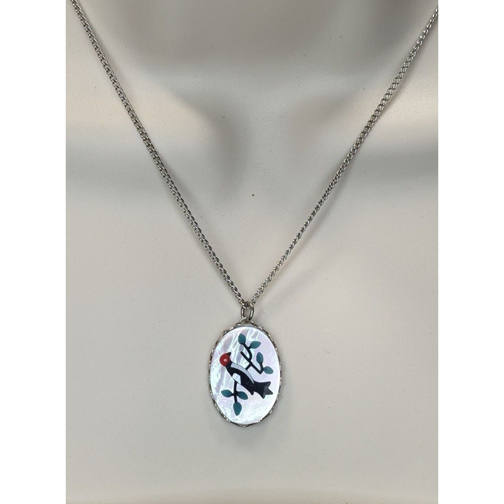 Other Vintage Artisan Mother Of Pearl Necklace With Bird & Branch Size ONE SIZE - 1 Thumbnail