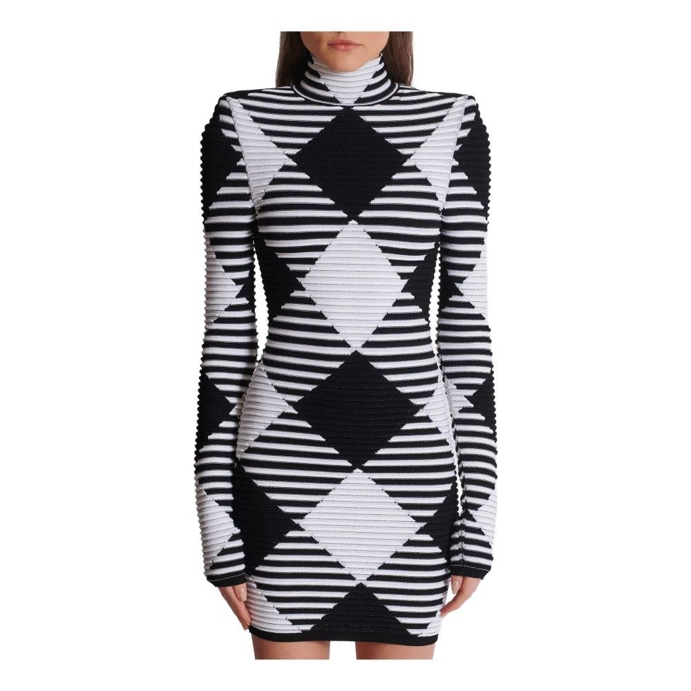 Balmain o1s1wg110725 Gingham Knit Mini Dress in Black/White Size L / US 10 / IT 46 - 5 Thumbnail
