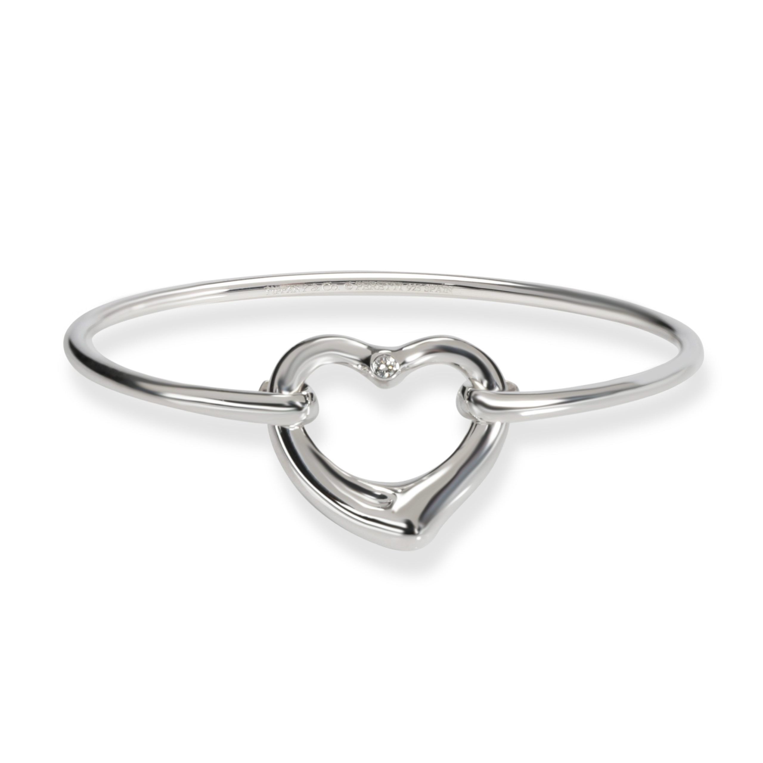 image of Tiffany Co Tiffany & Co. Elsa Peretti Diamond Bangle In Sterling Silver 0.03 Ctw, Women's