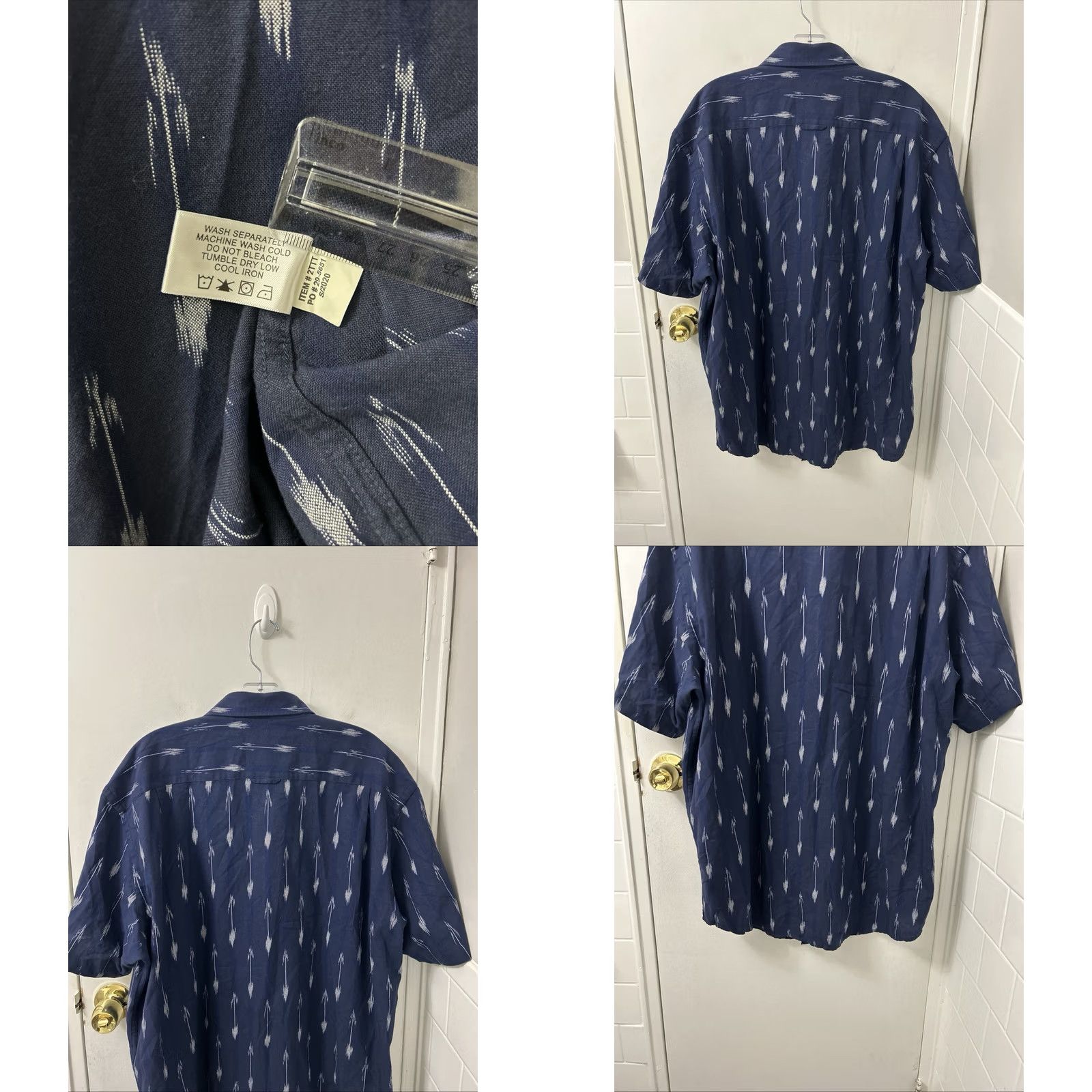 Orvis Orvis Shirt Mens XL Blue Cotton Button-Down Ikat Short Sleeve S/S Geometric Collared Pockets Lightweight Breathable Casual Travel Vintage No Size US XL / EU 56 / 4 - 8 Thumbnail