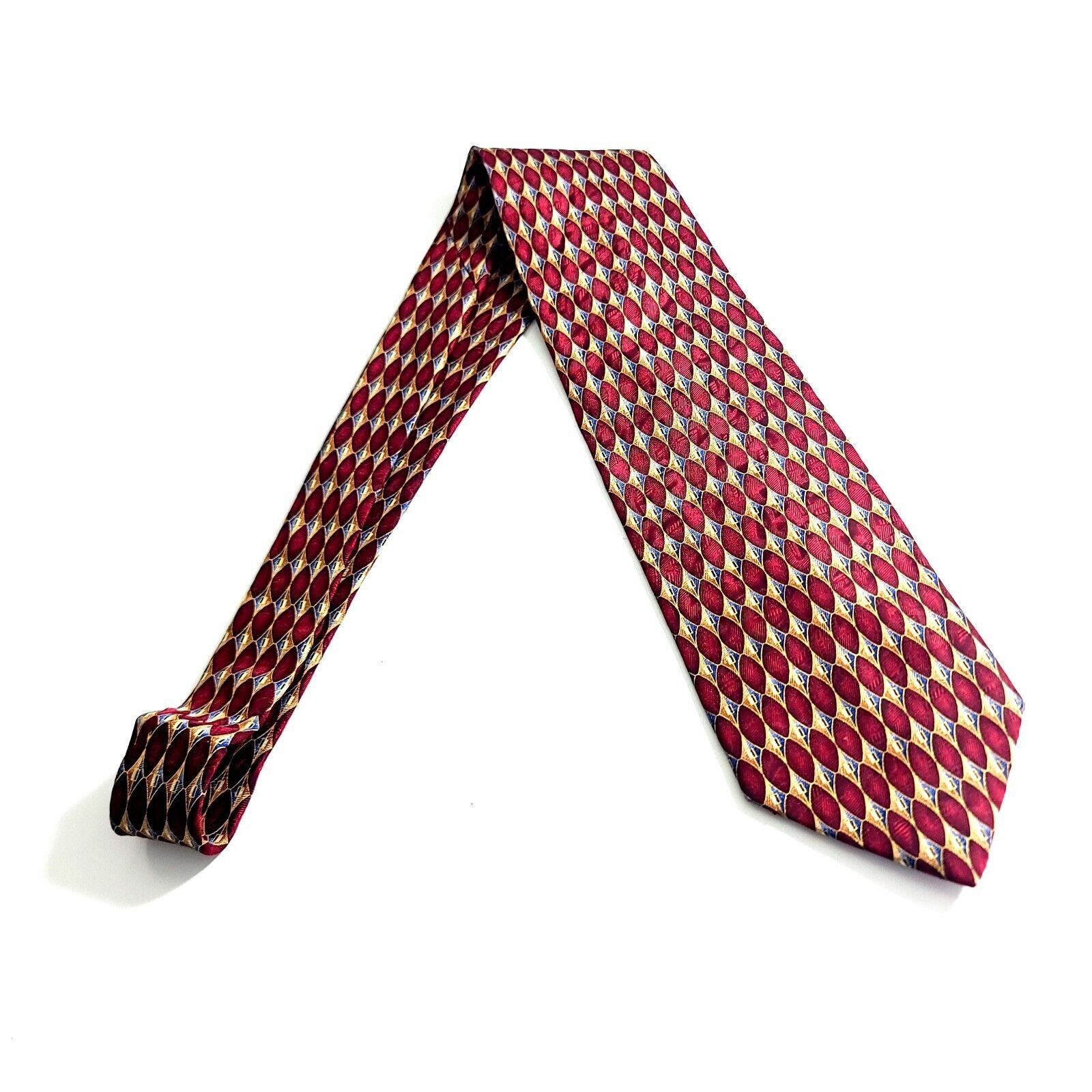 Jos. A. Bank Jos A Bank Red Tan Gray Geometric Jacquard Print Wide Silk T Size ONE SIZE - 6 Thumbnail
