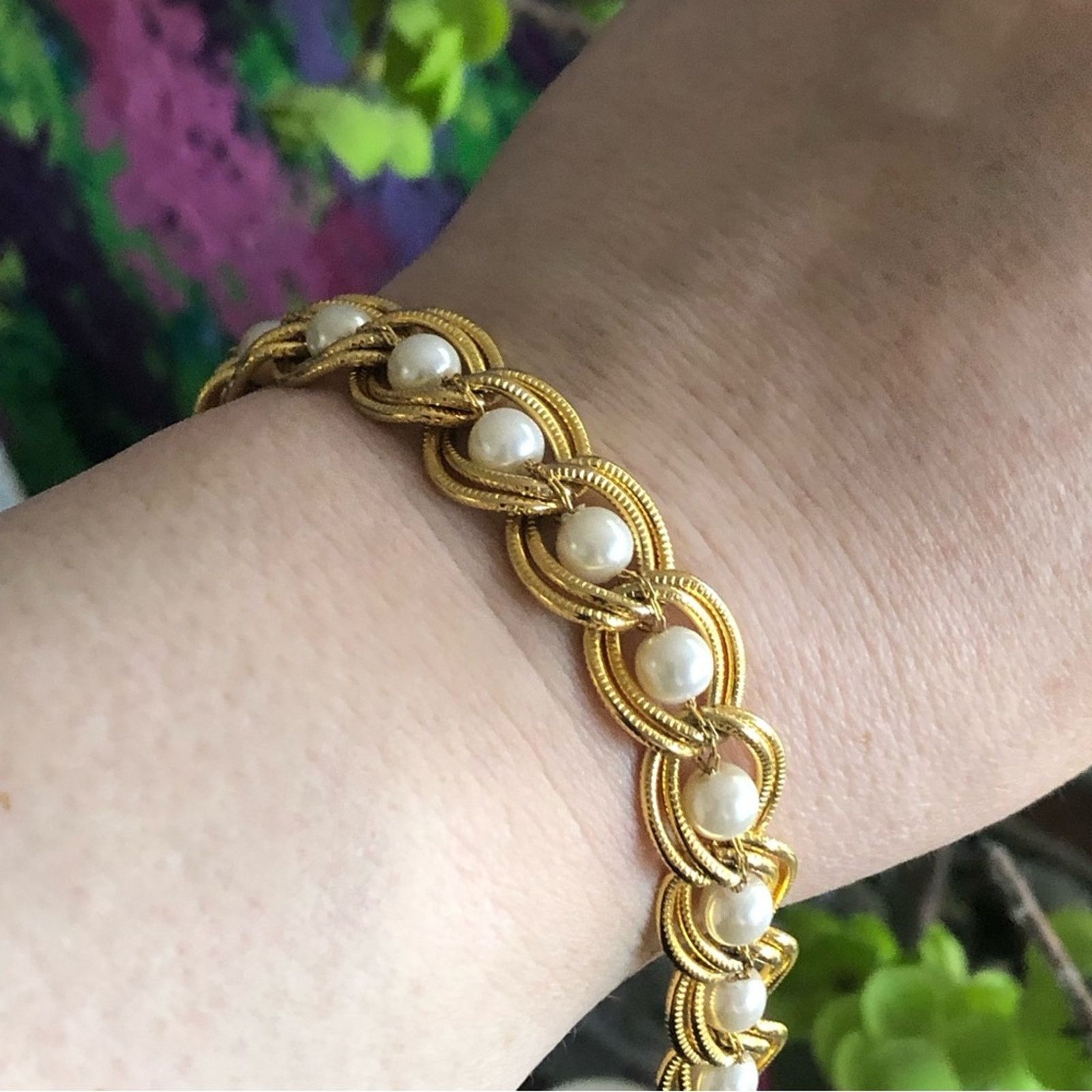 Vintage Vintage gold simulated pearl braided chain jewelry set Size ONE SIZE - 8 Thumbnail