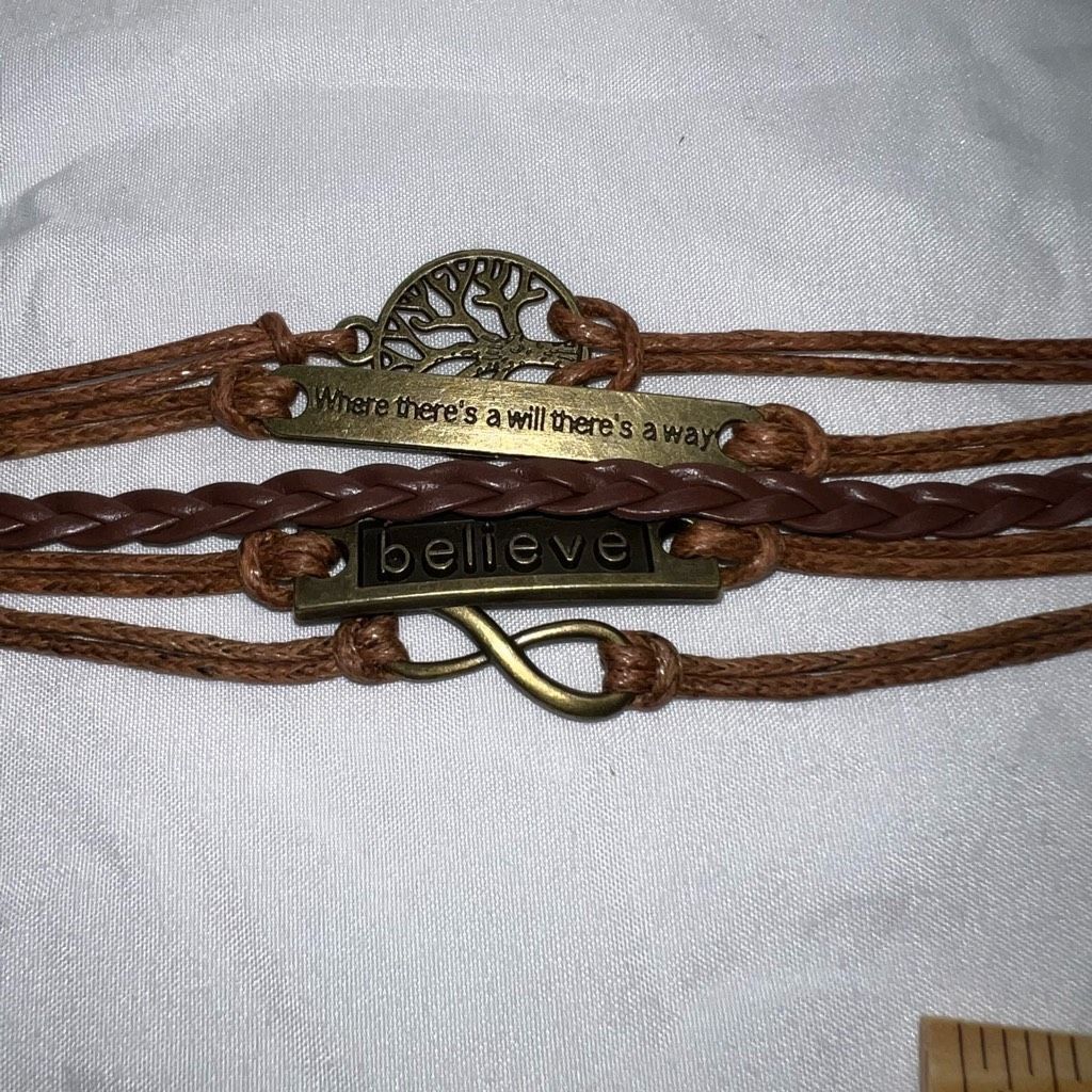 Other Multi Strand Leather and Brass Tone Sayings Bracelet Size ONE SIZE - 3 Thumbnail