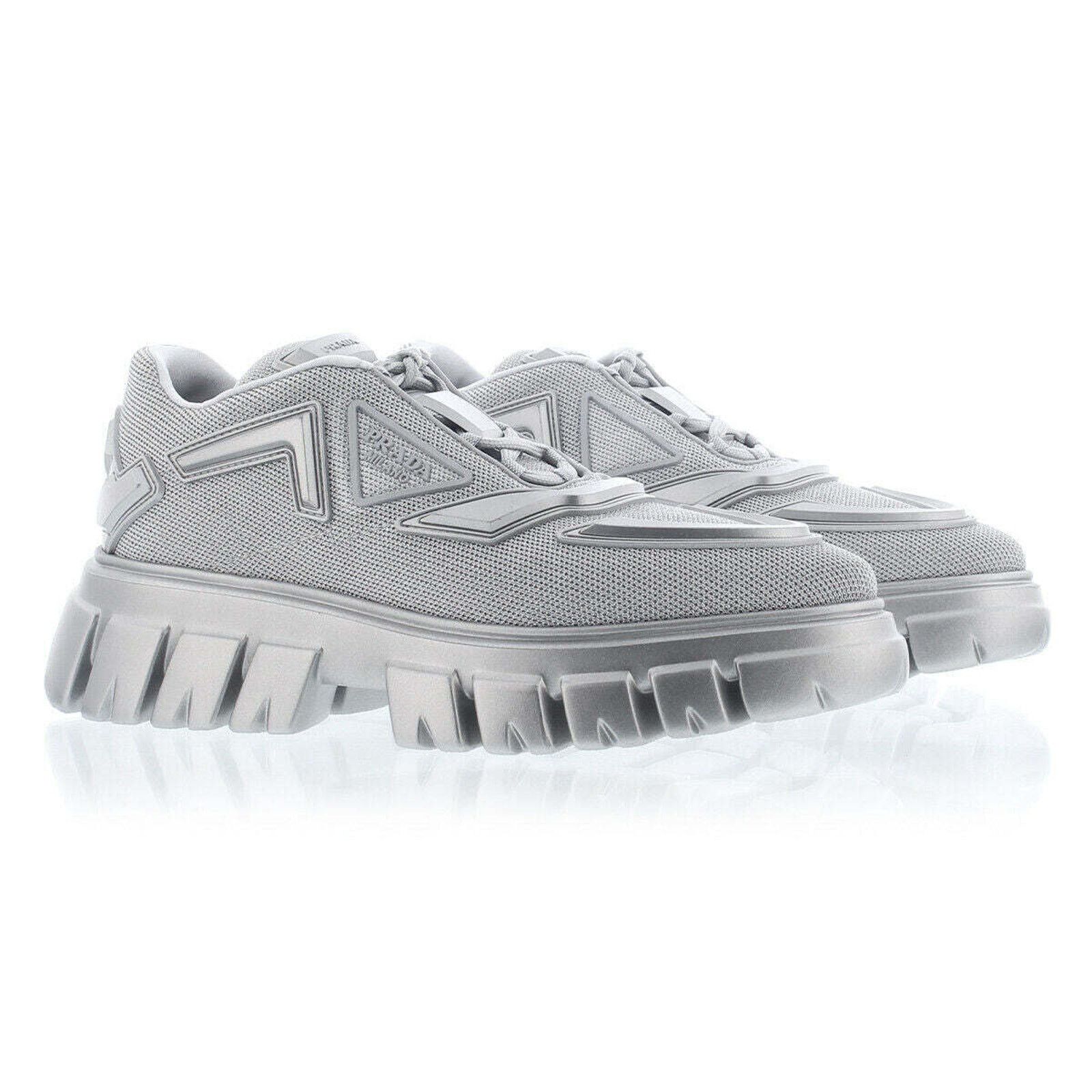 Prada Prada Monolith Lug Sole Silver Platform Flat Low Sneaker 37 Size US 7 / IT 37 - 3 Thumbnail