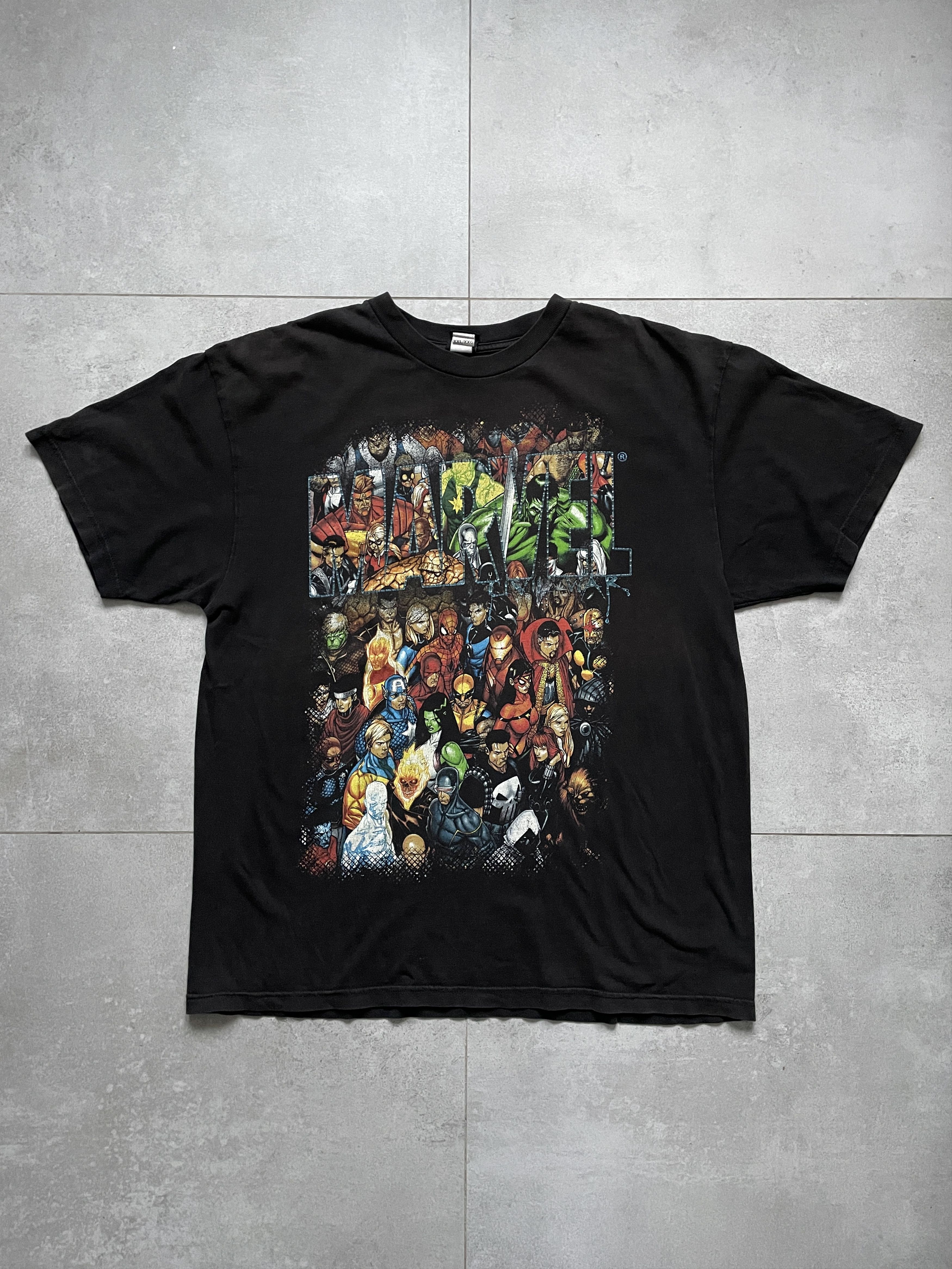 image of Vintage Avengers X Men Marvel Comics Black Washed Tee in Washed Black (Size 2XL)