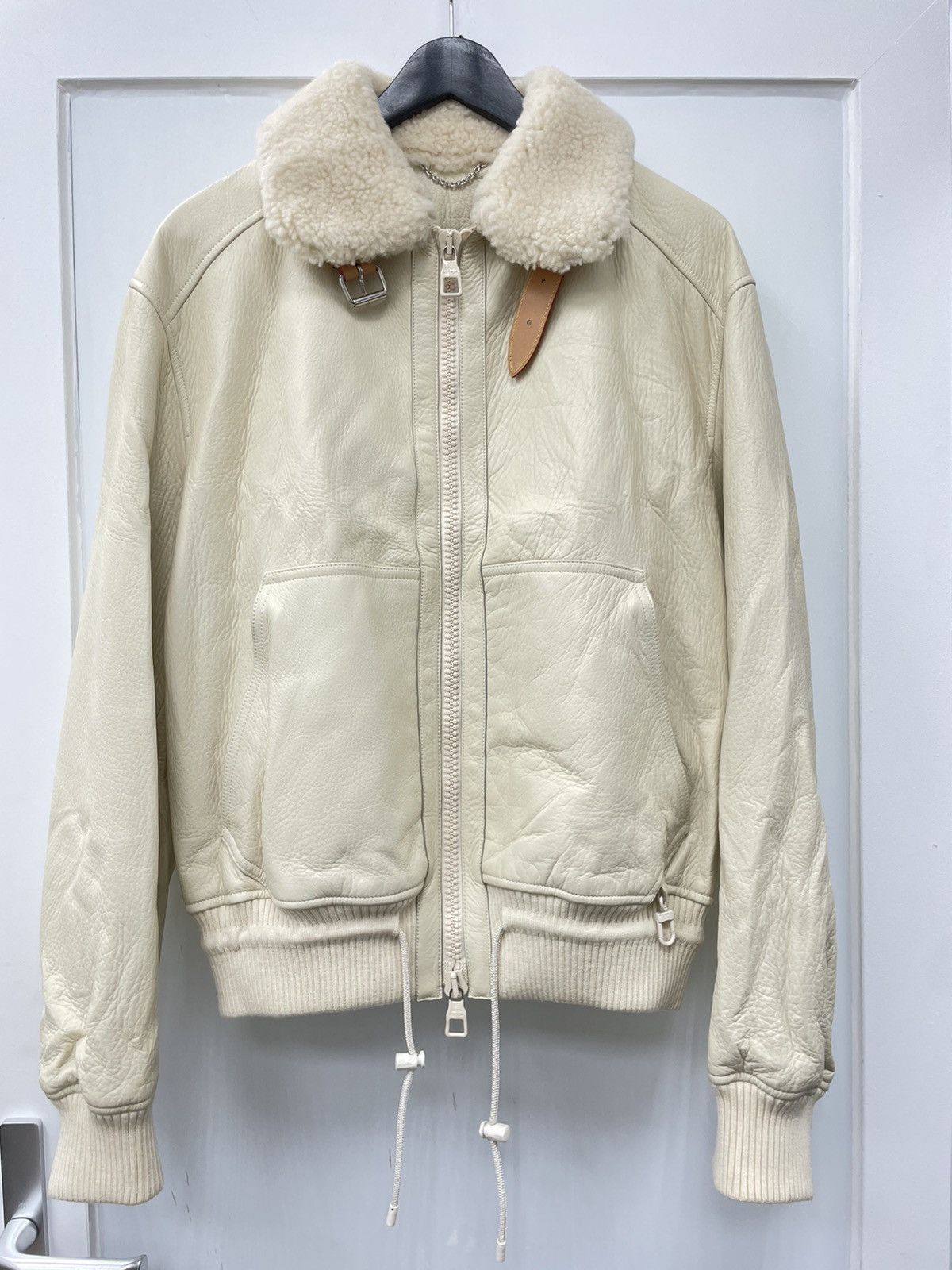 Louis Vuitton Leather Aviator Biker Fur Belt Bomber Jacket