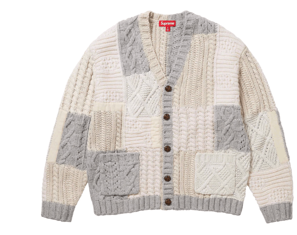 Supreme Supreme Patchwork Cable Knit Cardigan Ivory Medium Size US M / EU 48-50 / 2 - 1 Thumbnail