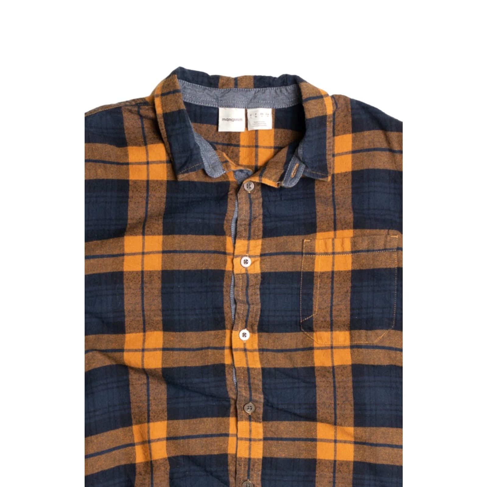 Vintage VINTAGE Manguun Shirt Blue Orange Flannel Plaid Button-Up Casual Large Men's Size US L / EU 52-54 / 3 - 2 Thumbnail