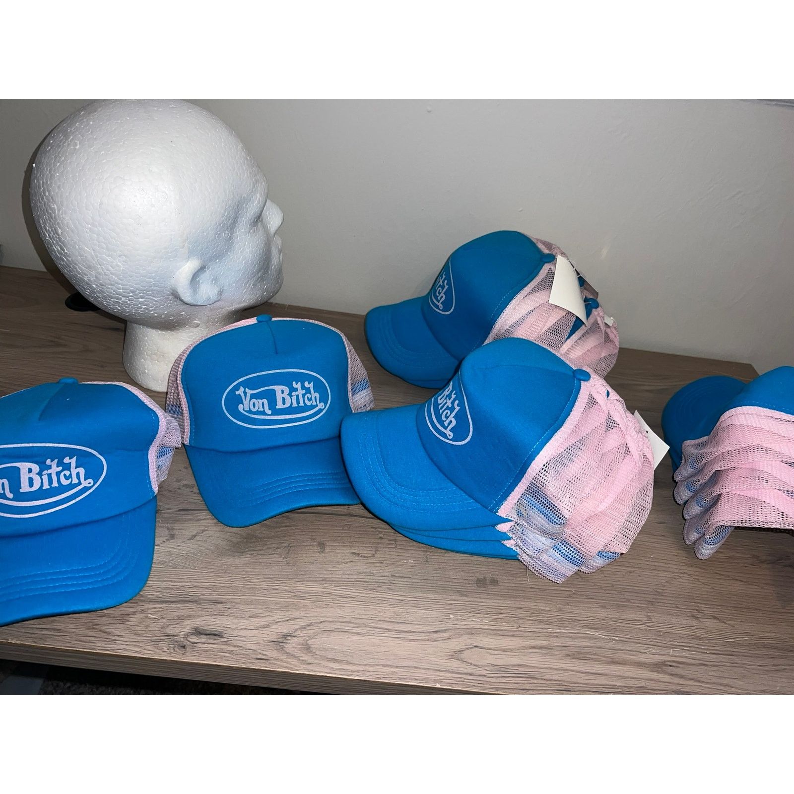 Vintage Y2K Von B*tch Blue Pink Trucker Hat Designer Spoof 2000s OS Size ONE SIZE - 9 Thumbnail