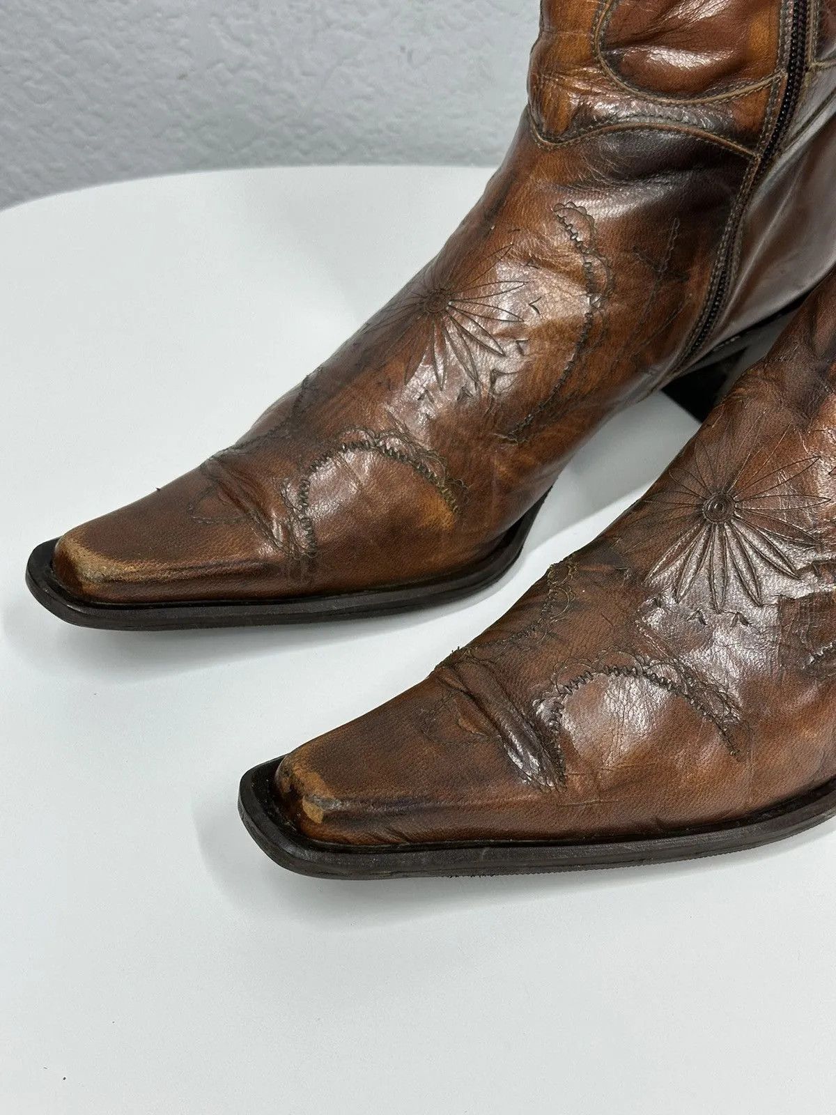 If Six Was Nine Vintage Cowboys Leather Avantgarde Boots High Western Y2K Size US 7.5 / EU 40-41 - 3 Thumbnail