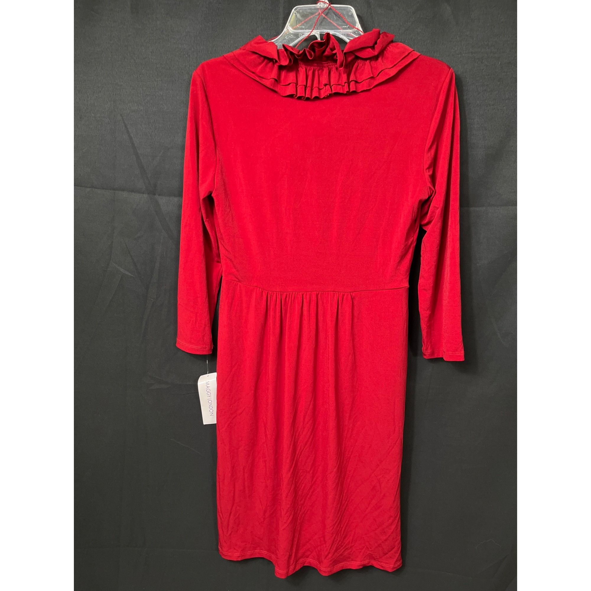 MAGGY LONDON Maggy London SKU 7612 Red Ruffle V-Neck Dress Size 10 Size L / US 10 / IT 46 - 2 Thumbnail