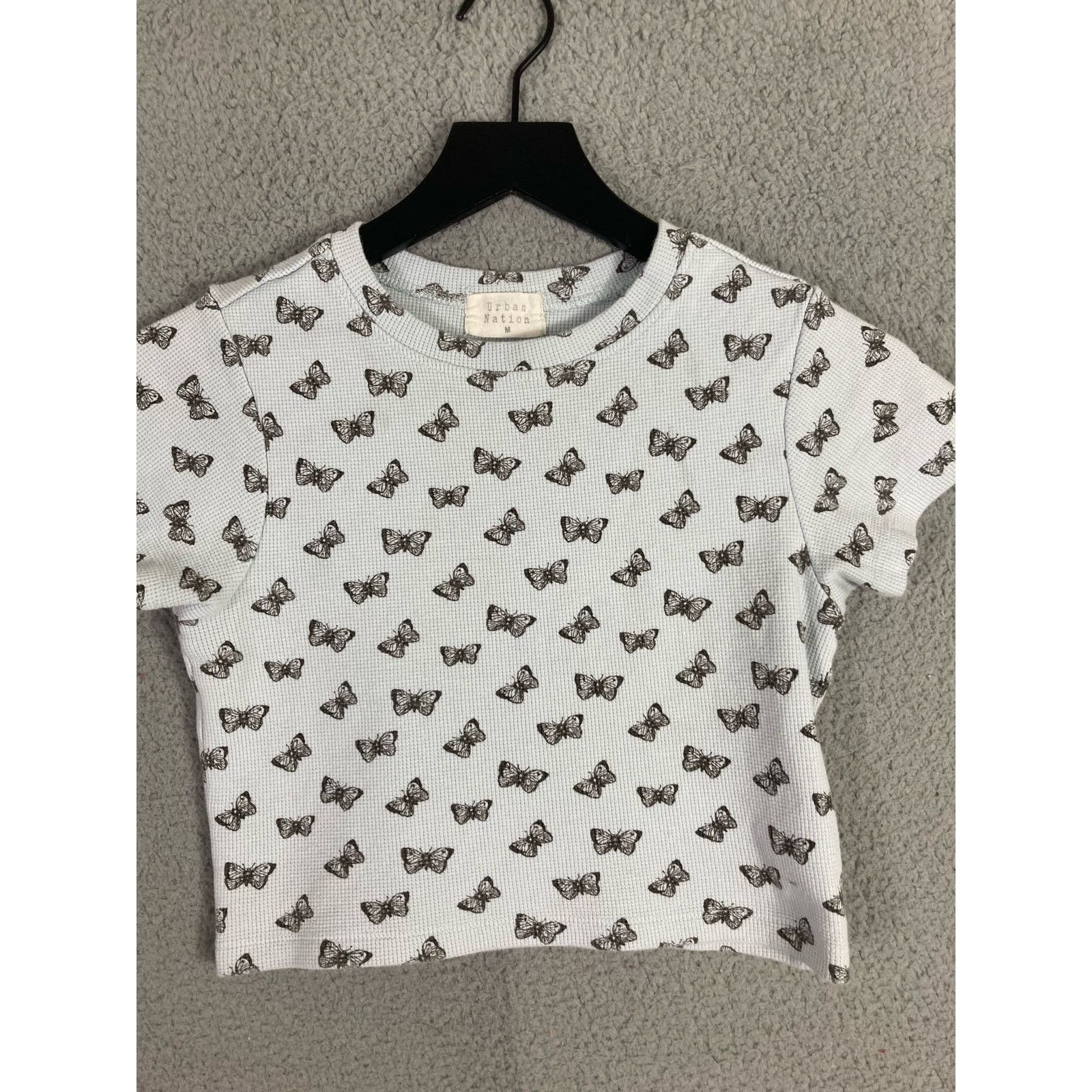 Other Urban Nation Women's M White Butterfly Print Crop Top Short Size M / US 6-8 / IT 42-44 - 6 Thumbnail