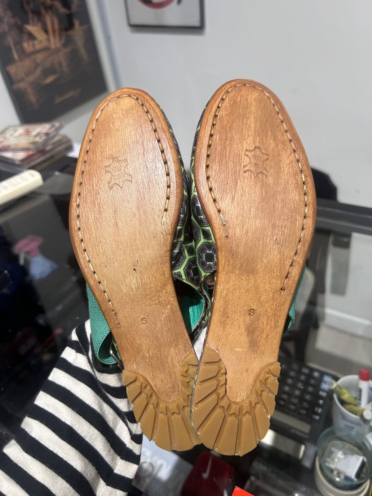 Zucca ZUCCA SANDAL GREEN PATTERN VERO CUOIO ITALIAN MADE Size US 6 / IT 36 - 4 Thumbnail