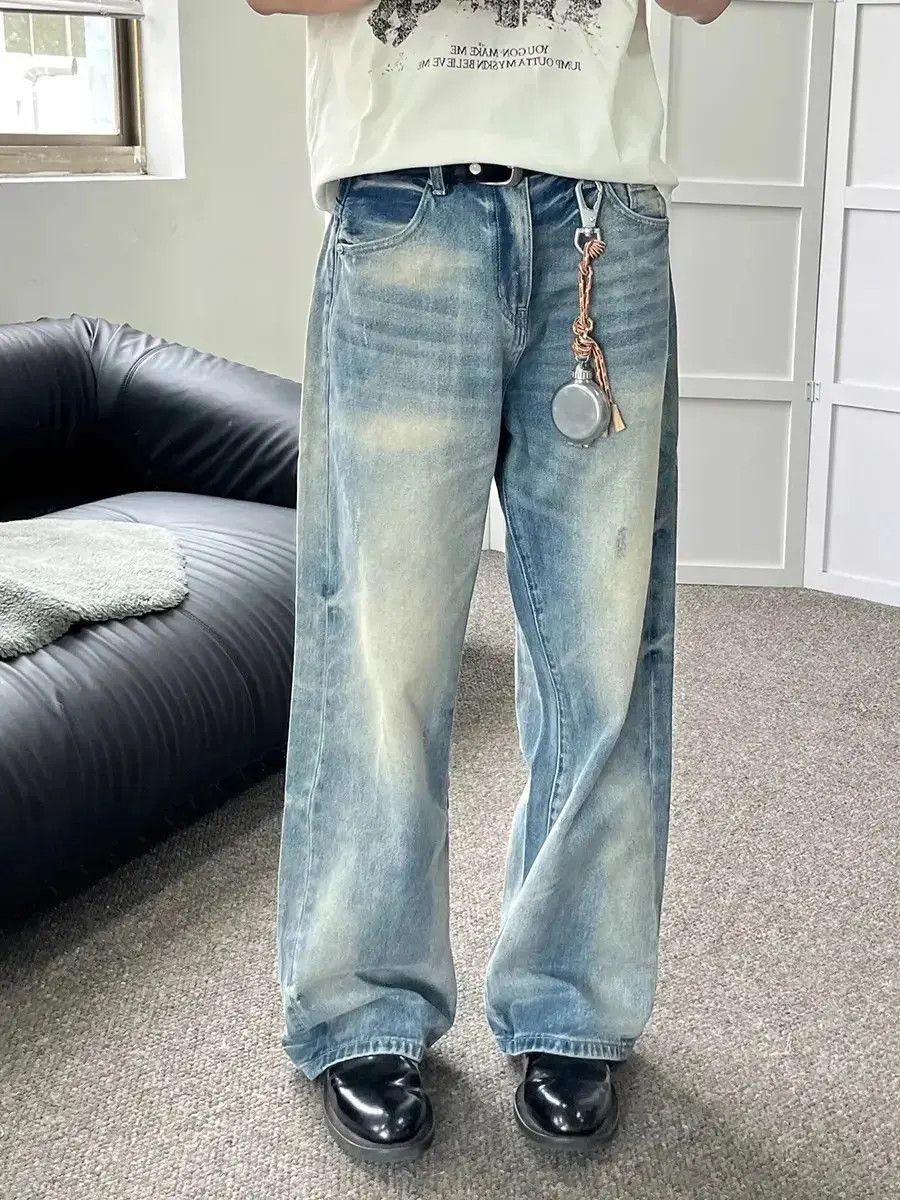 Japanese Brand Loose straight leg light colored jeans Size US 32 / EU 48 - 6 Thumbnail
