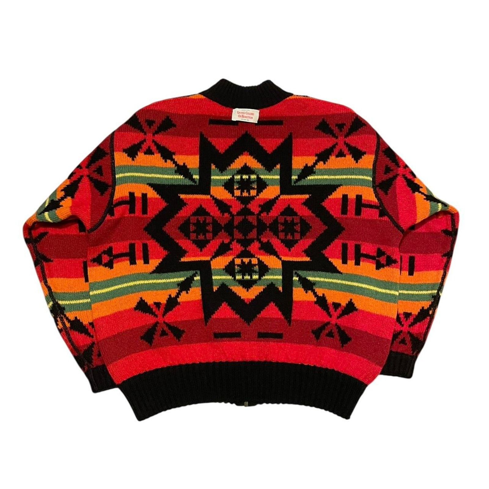 United Colors Of Benetton VTG 90s Benetton Aztec print reversible zip up wool sweater Size US M / EU 48-50 / 2 - 4 Thumbnail