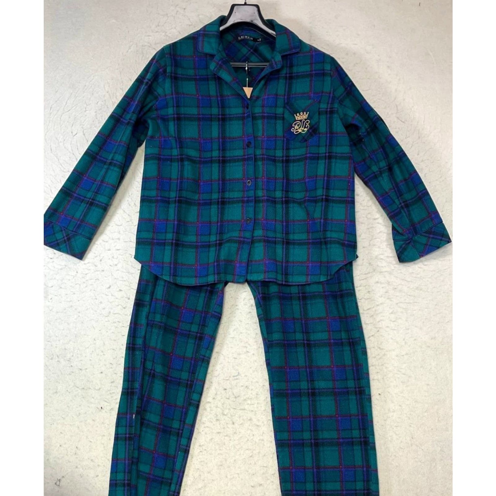 Ralph Lauren Ralph Lauren Women Pajama Set XL Fleece Green Plaid Lounge See Lint Pattern Size 40" / US 18 - 2 Thumbnail