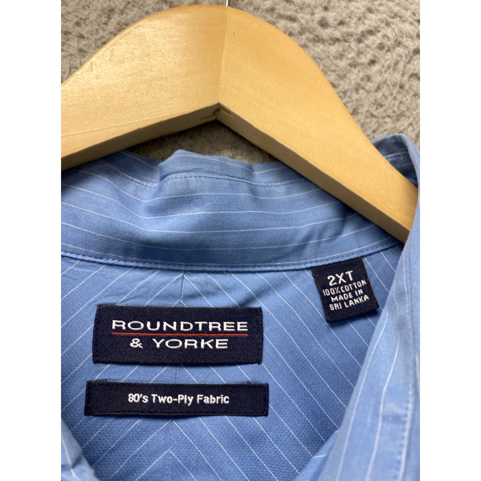 Roundtree & Yorke Roundtree & Yorke Button-Down Shirt Mens 2XT Blue Long Sleeve Striped Non-Iron Regular Size US XXL / EU 58 / 5 - 4 Thumbnail