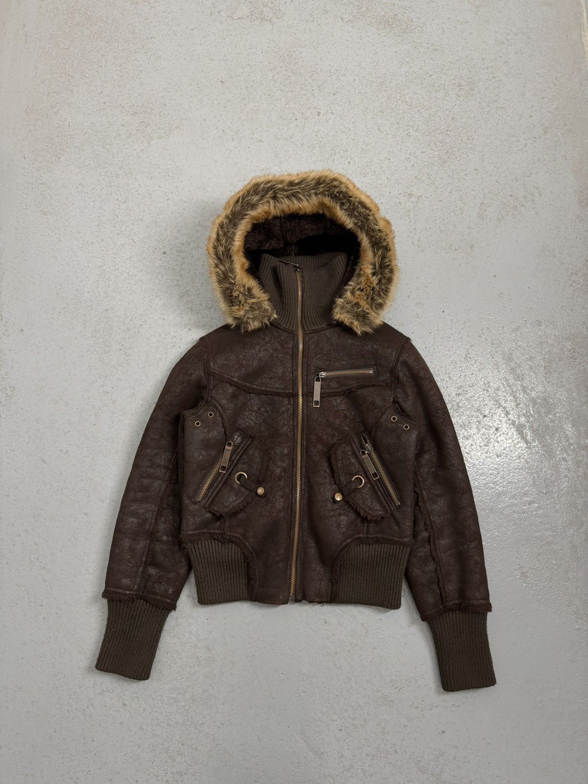 Other Suede Leather Multi-zip Narrow Waist Fur Bomber Jacket Size L / US 10 / IT 46 - 1 Thumbnail