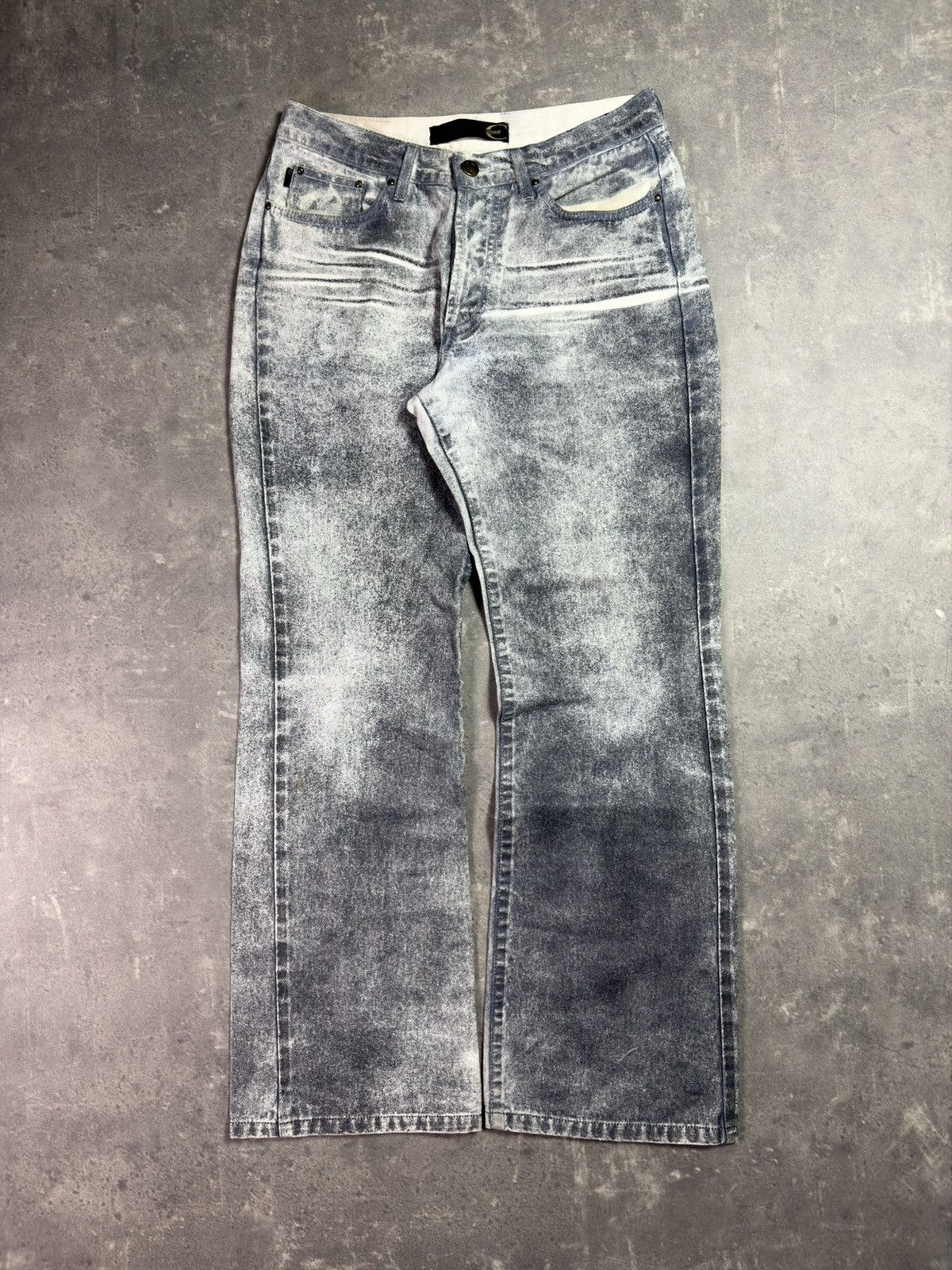 Just Cavalli 00s Just Cavalli Trompe L’oeil Faded Flared Gray Denim Jeans Size US 29 - 1 Thumbnail