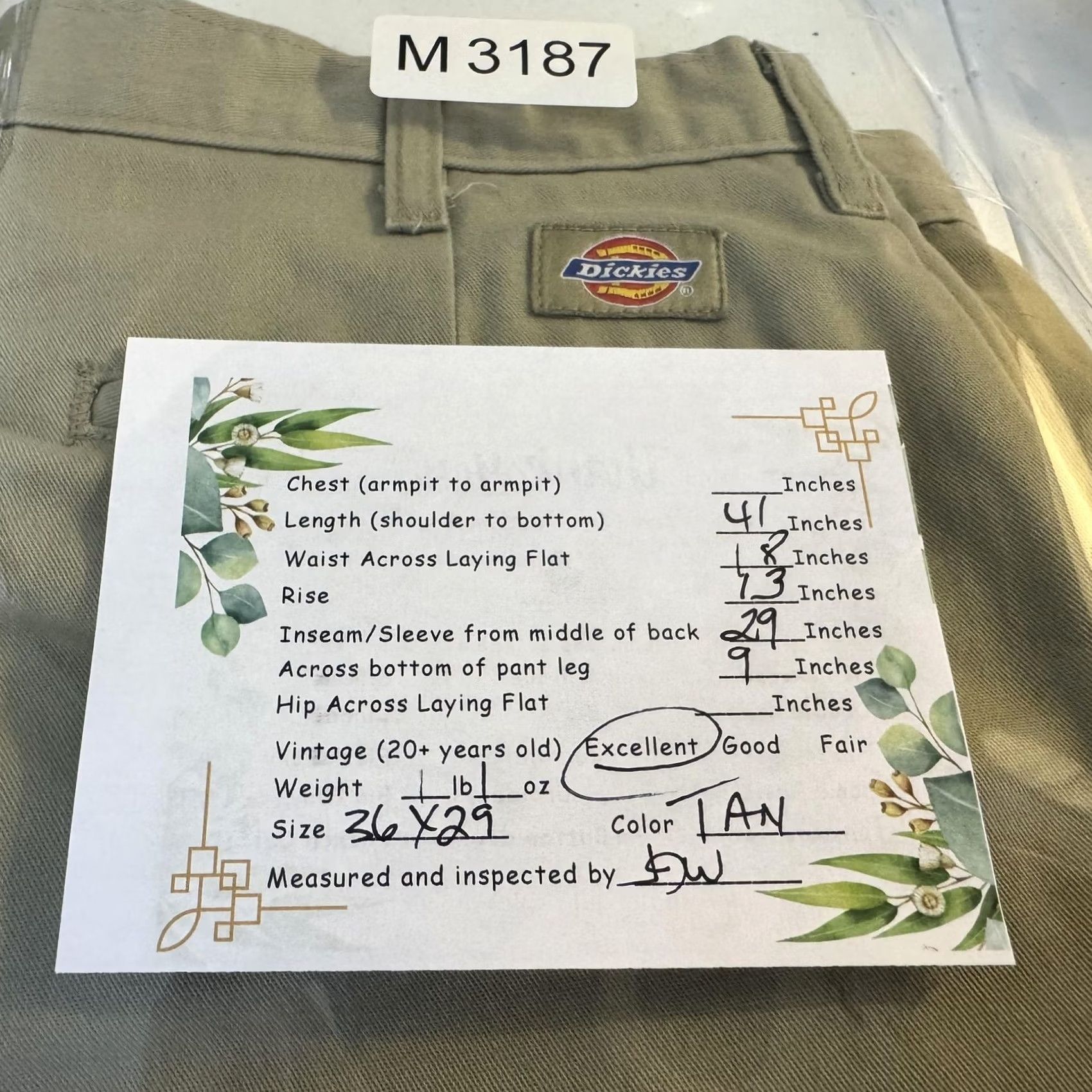 Dickies VINTAGE Dickies Pants Mens 36x29 Beige Khaki Flat Front Workwear Straight Leg Size US 36 / EU 52 - 6 Thumbnail