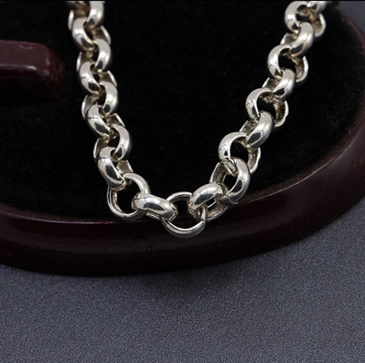 Vintage 925 chain 8mm thick smooth circle ring O-shaped pearl chain Size ONE SIZE - 4 Thumbnail