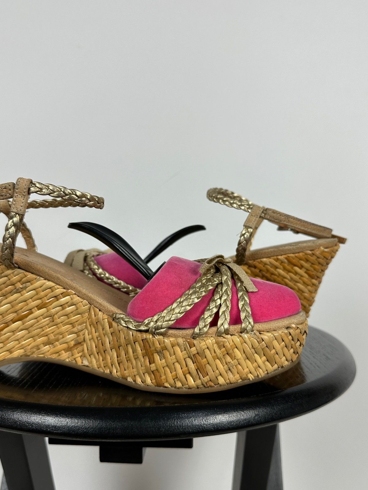 Prada Prada Braided Leather Woven Raffia Wedge Ankle Strap Sandals Size US 9.5 / IT 39.5 - 17 Thumbnail