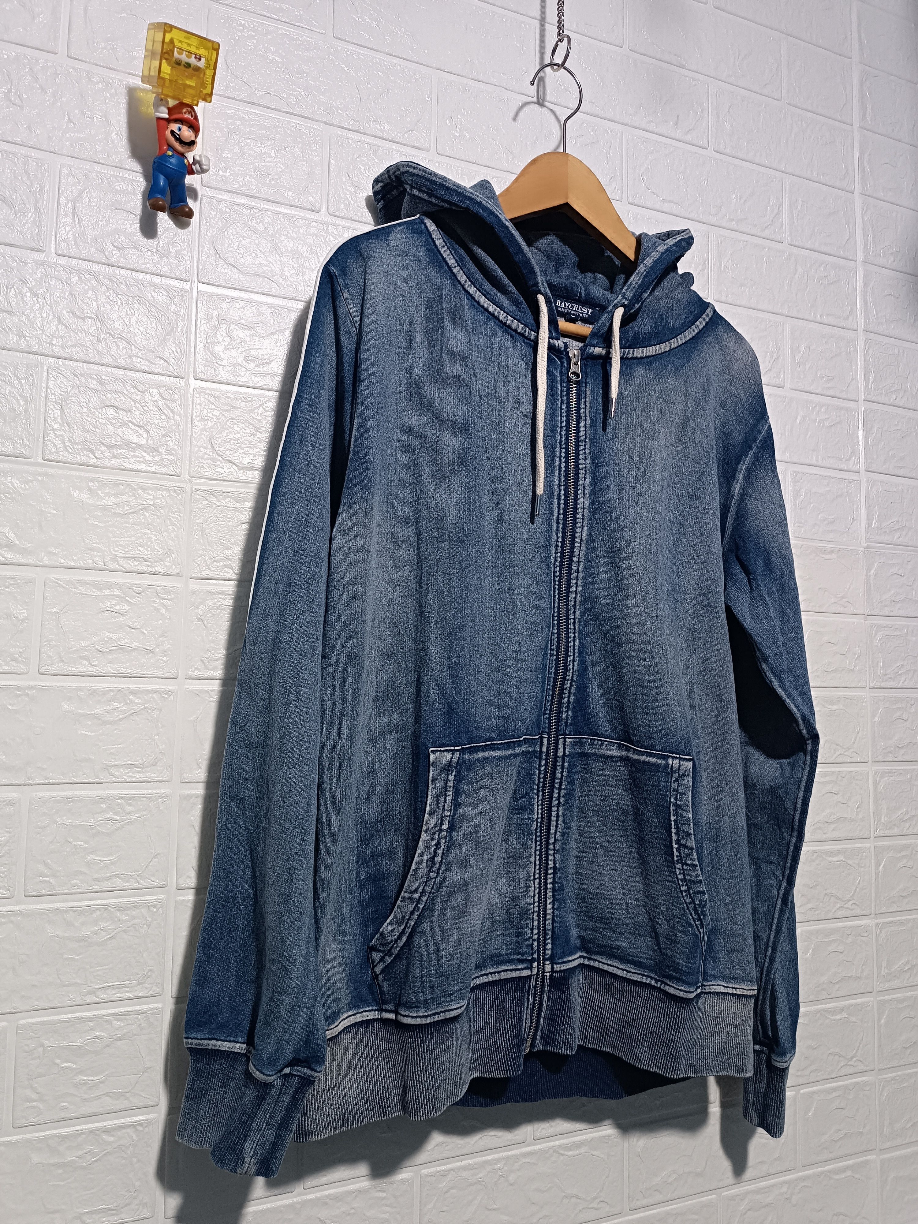Japanese Brand Denim Style Baycrest Zip-Up Hoodie with Cut Denim Stripes Size US L / EU 52-54 / 3 - 3 Thumbnail
