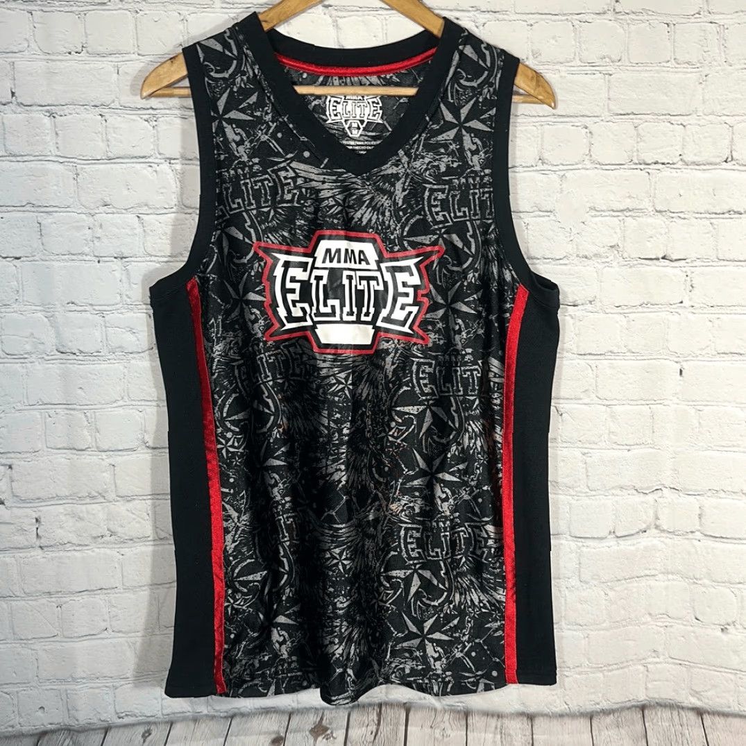 Vintage MMA Elite Tank Shirt Mens M Black All Over Print Logo Spellout Jersey Shirt Size US M / EU 48-50 / 2 - 2 Thumbnail