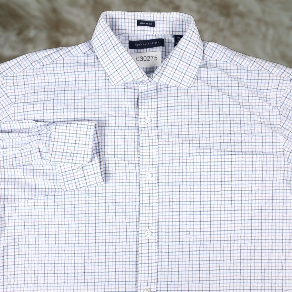 Tommy Hilfiger Tommy Hilfiger Button-Up Shirt Mens Large Blue Check Long Sleeve Casual Size US L / EU 52-54 / 3 - 1 Thumbnail