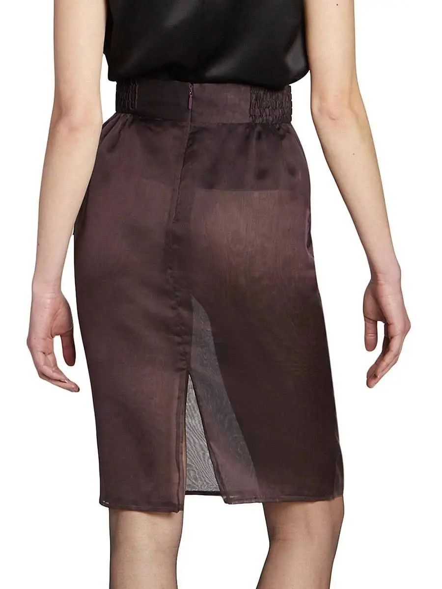 Saint Laurent Paris o1s1wg111024 Silk Muslin Pencil Mini Skirt in Dark Brown Size 28" / US 6 / IT 42 - 7 Thumbnail