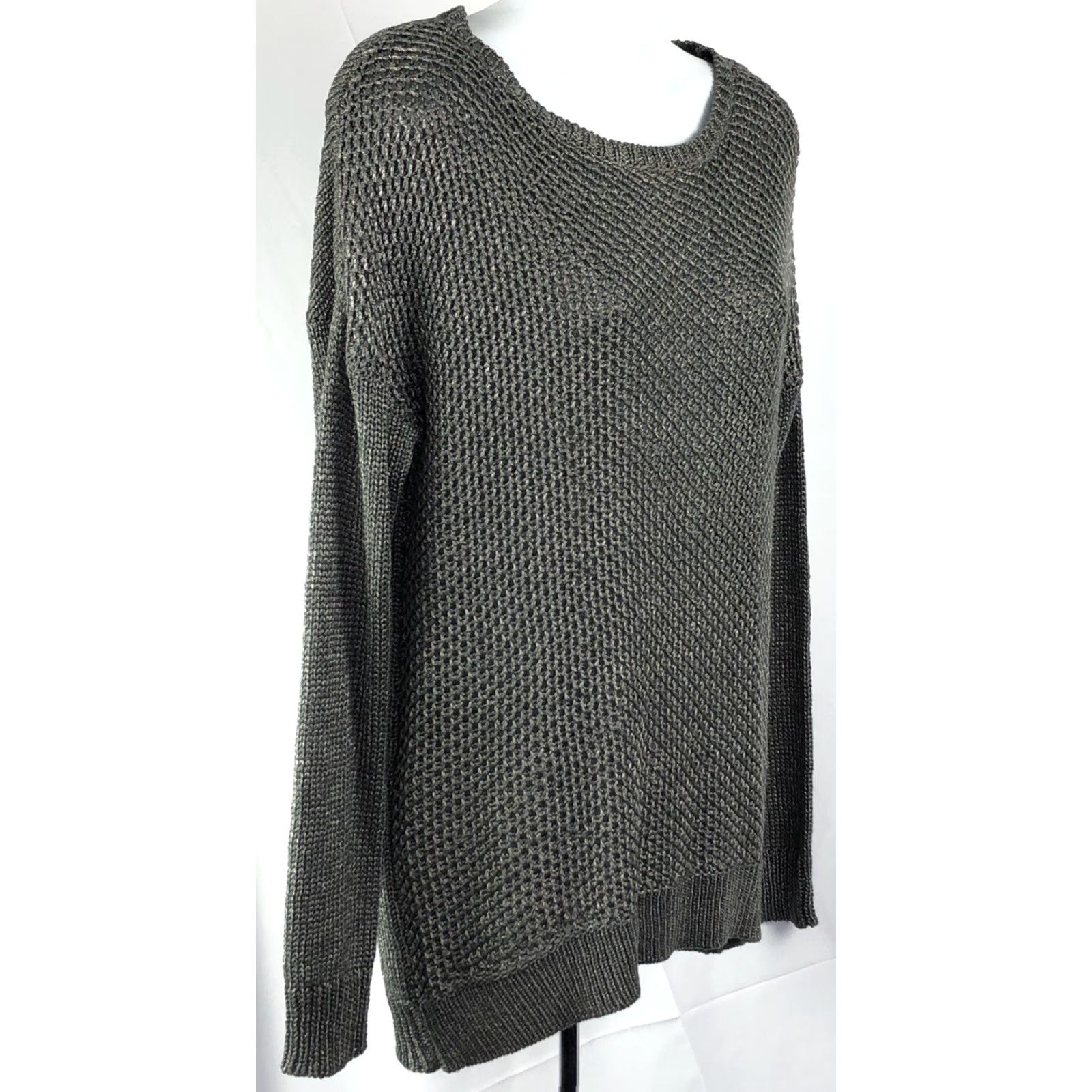 Vintage Grace Elements Sweater L Gray Pewter Scoop Neck Long Sleeve Asymmetrical Hem Women Clothing Bohemian Gothic Grunge Style Pullover Comfort Knit Size L / US 10 / IT 46 - 2 Thumbnail
