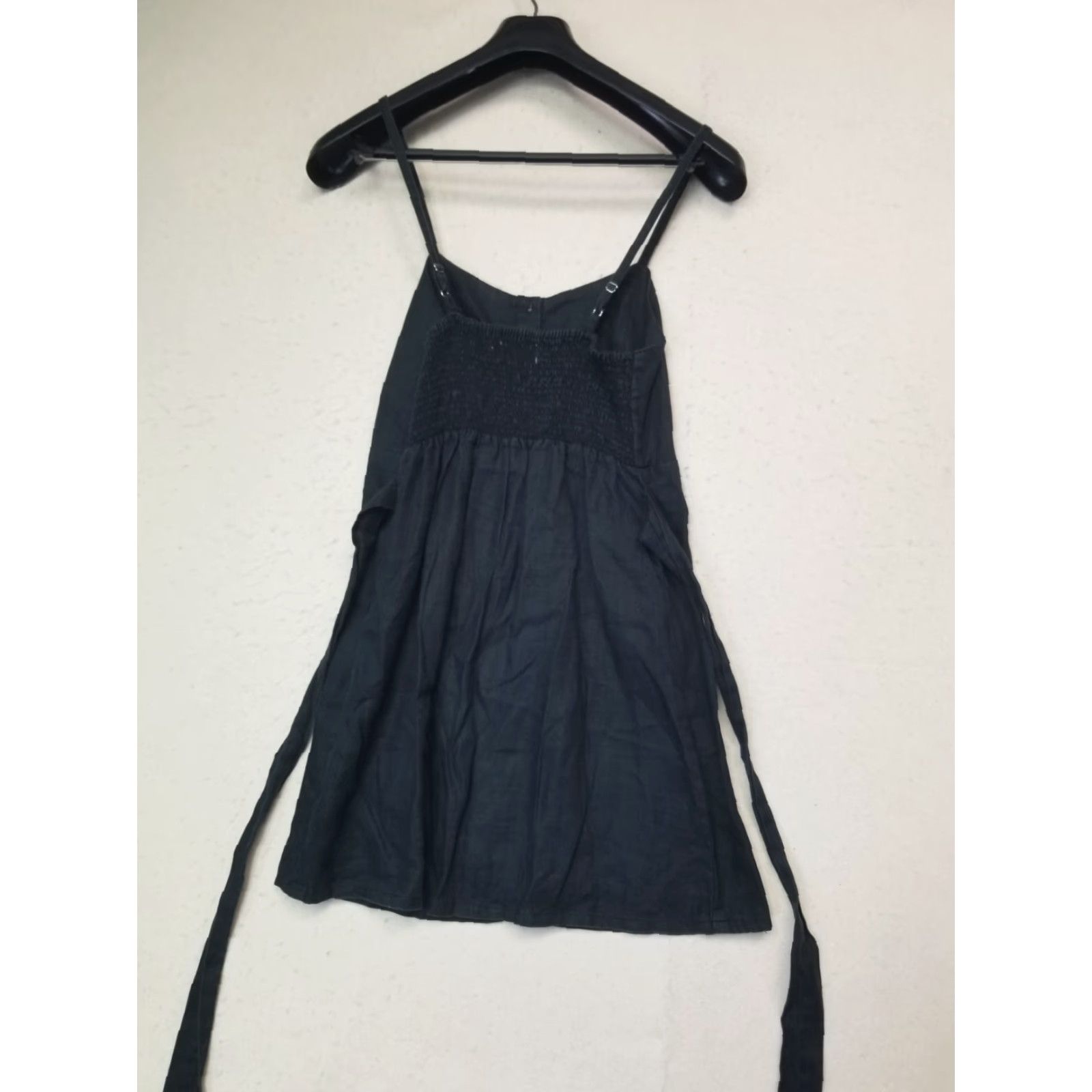 Vintage FAITHFULL THE BRAND Dress Linen Black Mini Sleeveless Button V-Neck Size 6 Womens Size M / US 6-8 / IT 42-44 - 2 Thumbnail