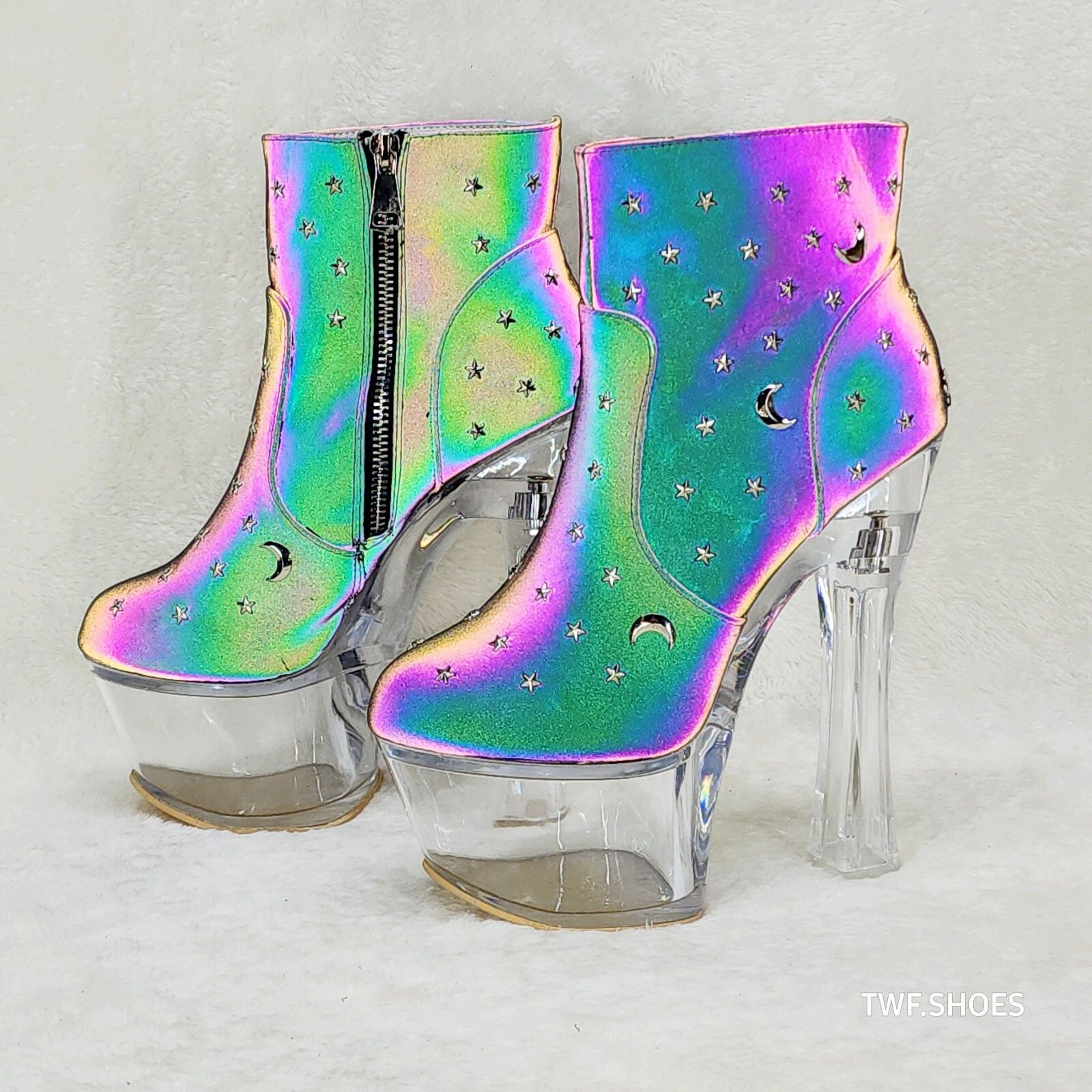 Other Ocho Purple Multi Reflective Ankle Boots Clear Platform & Ch Size US 8 / IT 38 - 9 Thumbnail